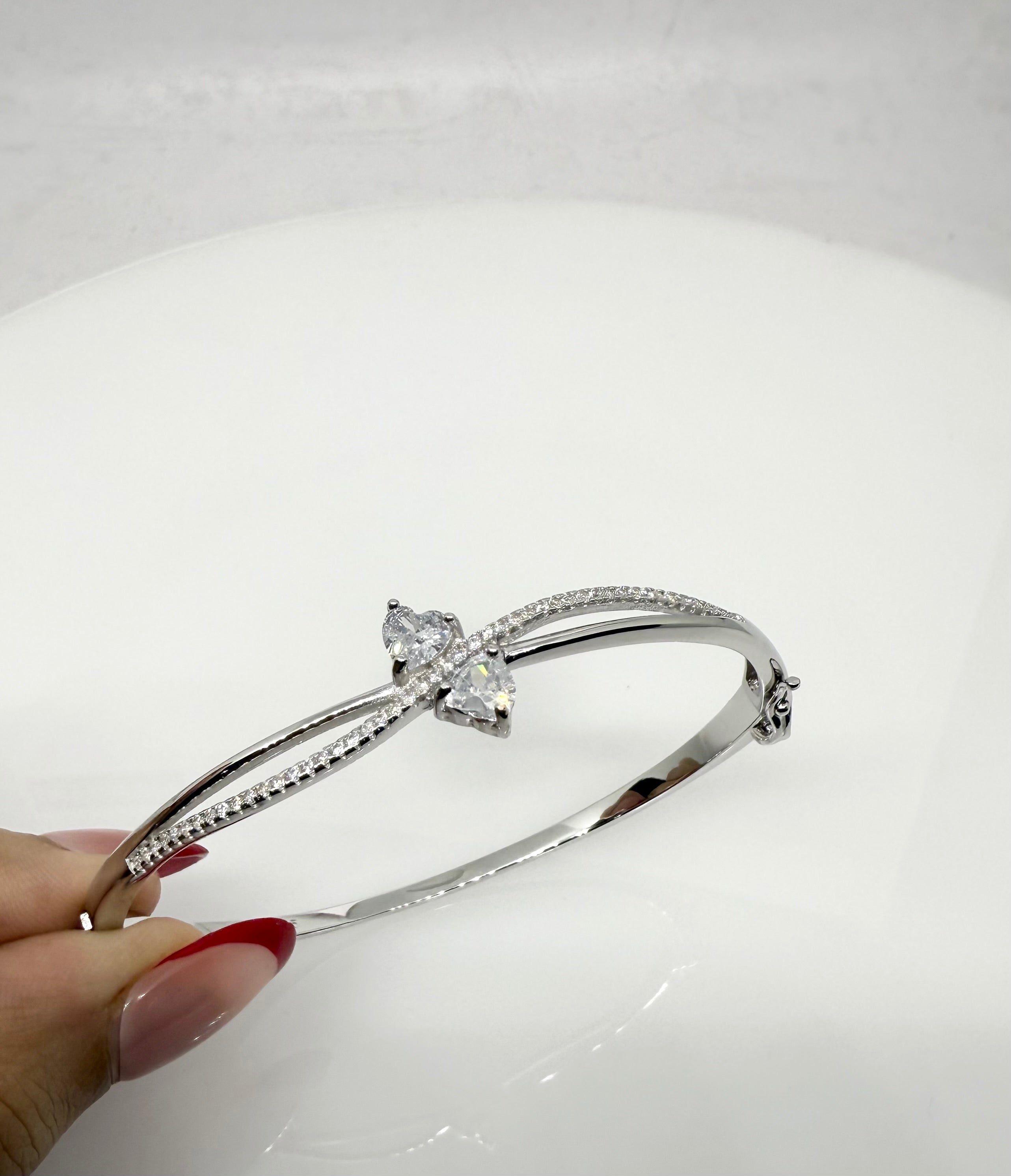 Classy Everyday Wear Twin Hearts Bracelet | 925 Sterling Silver Bangle Bracelet