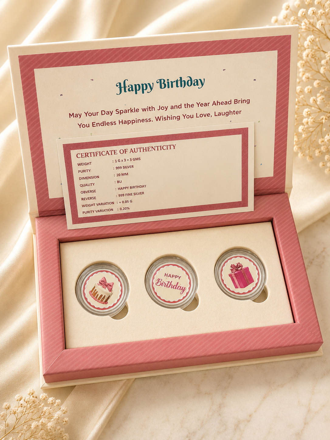 999 Pure Silver Happy Birthday Celebration Coin Gift Set (3 x 1g)