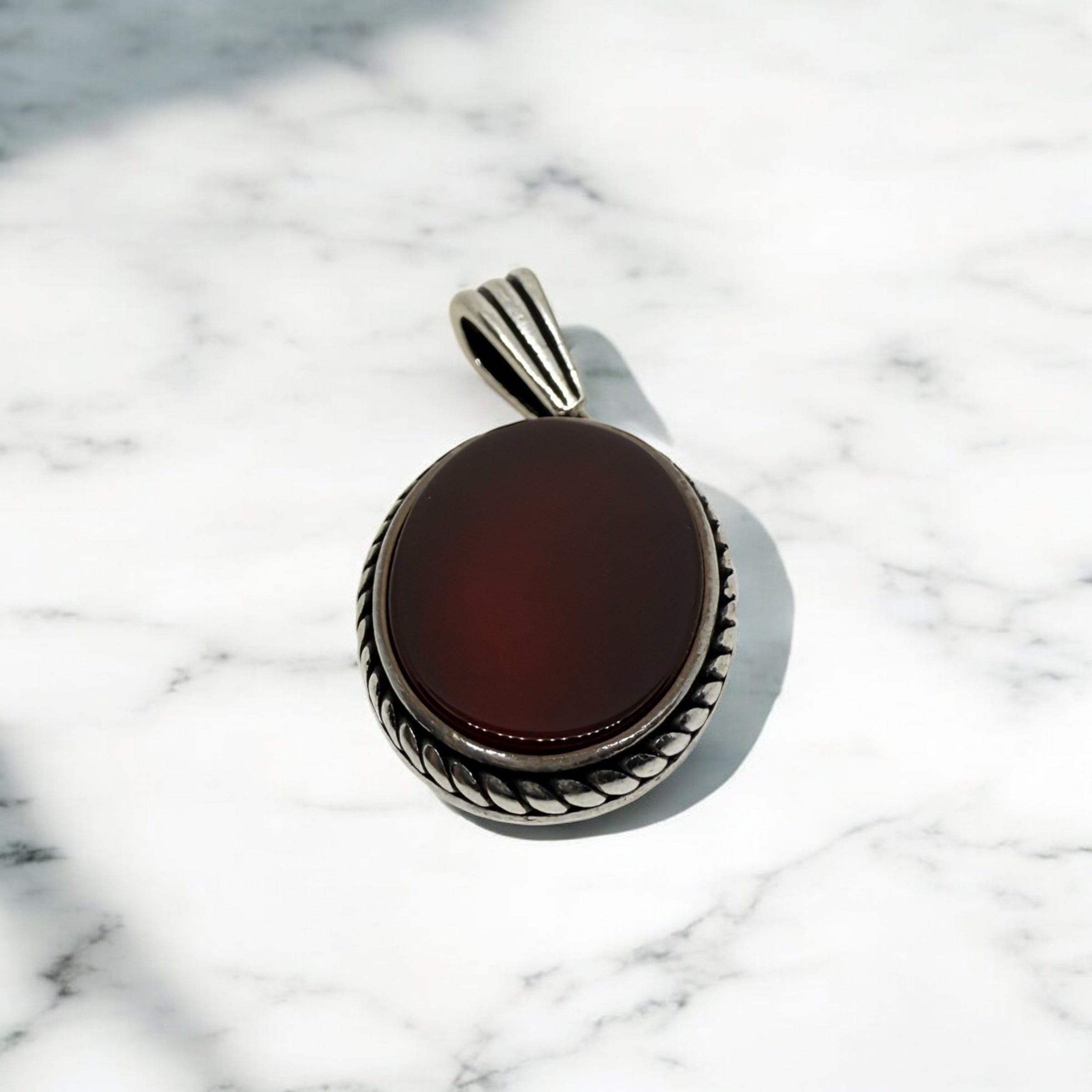 925 Sterling Silver Deep Garnet Oval Pendant
