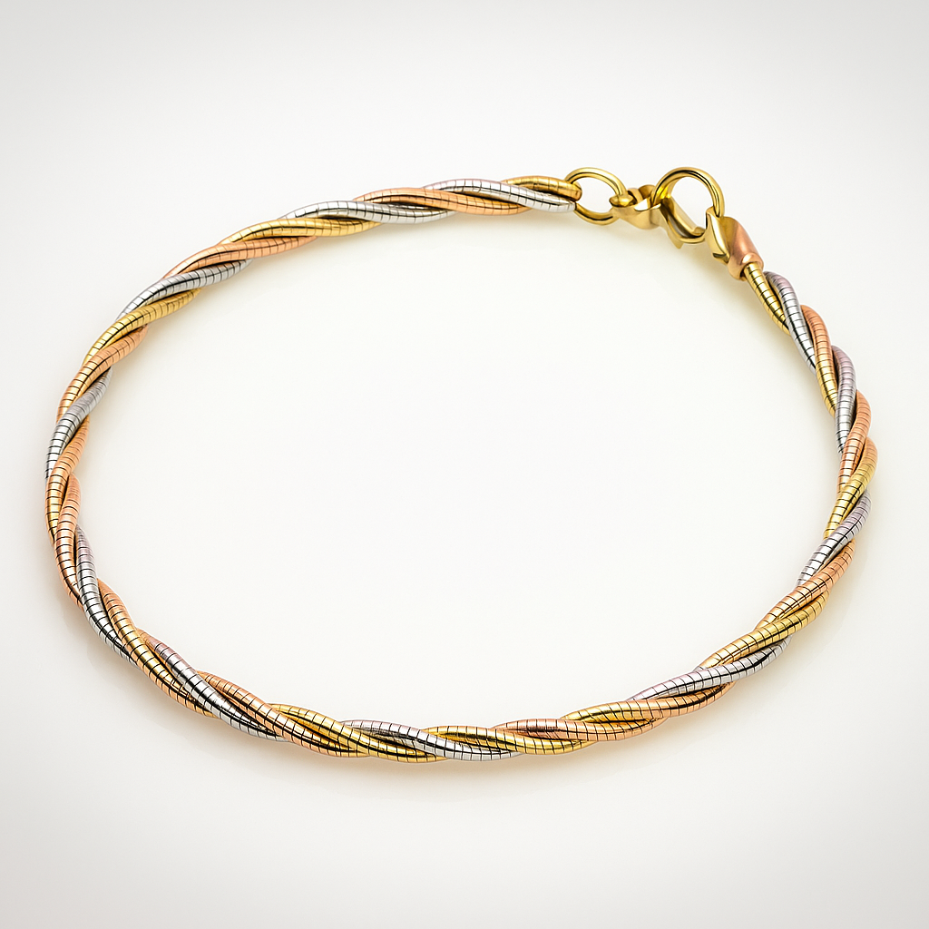 Multi Strand 925 Sterling Silver Italian Weave Bracelet | Triple Tone