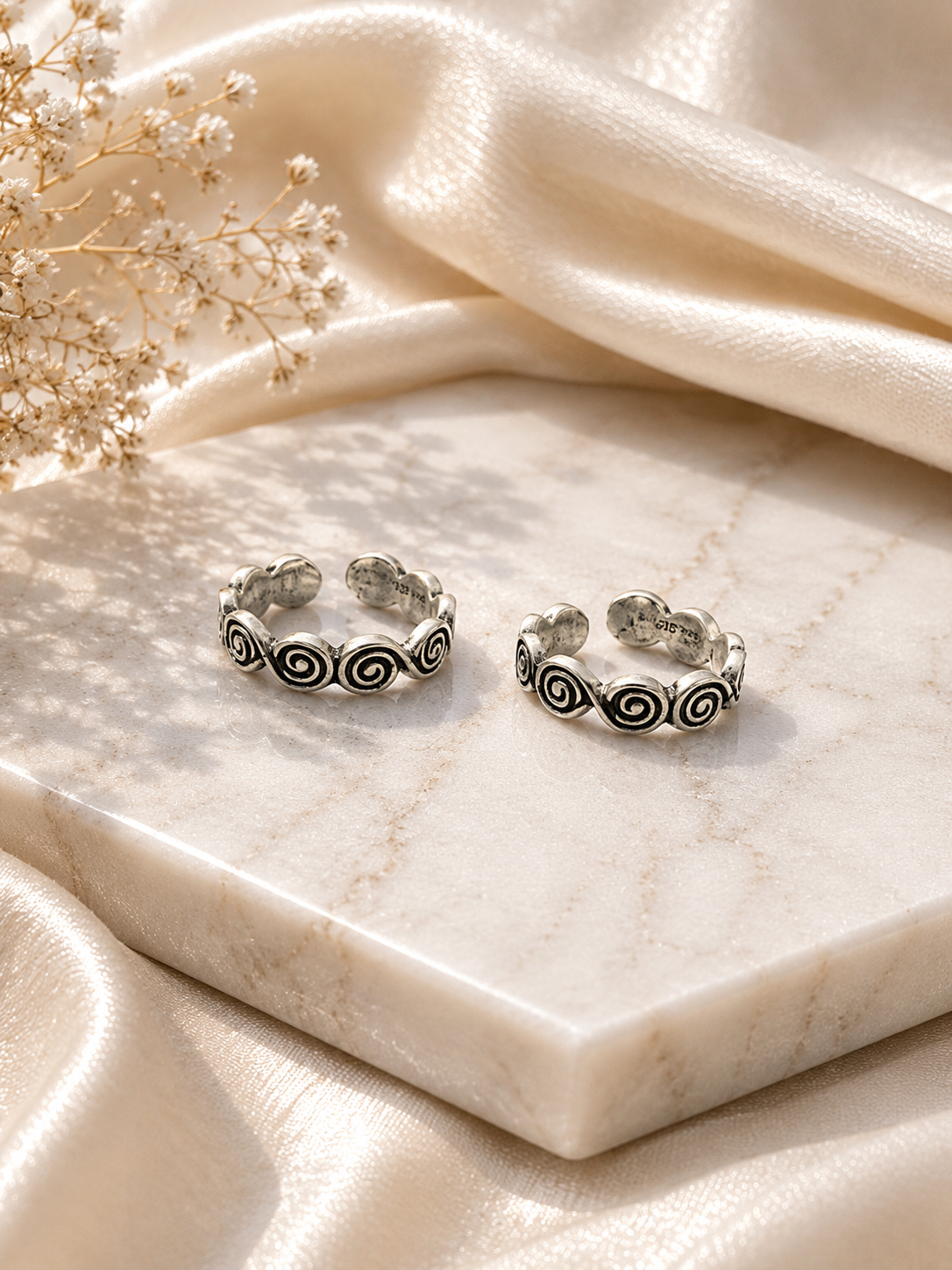 925 Oxidised Silver Toe Rings (2 Rings) | Free Size