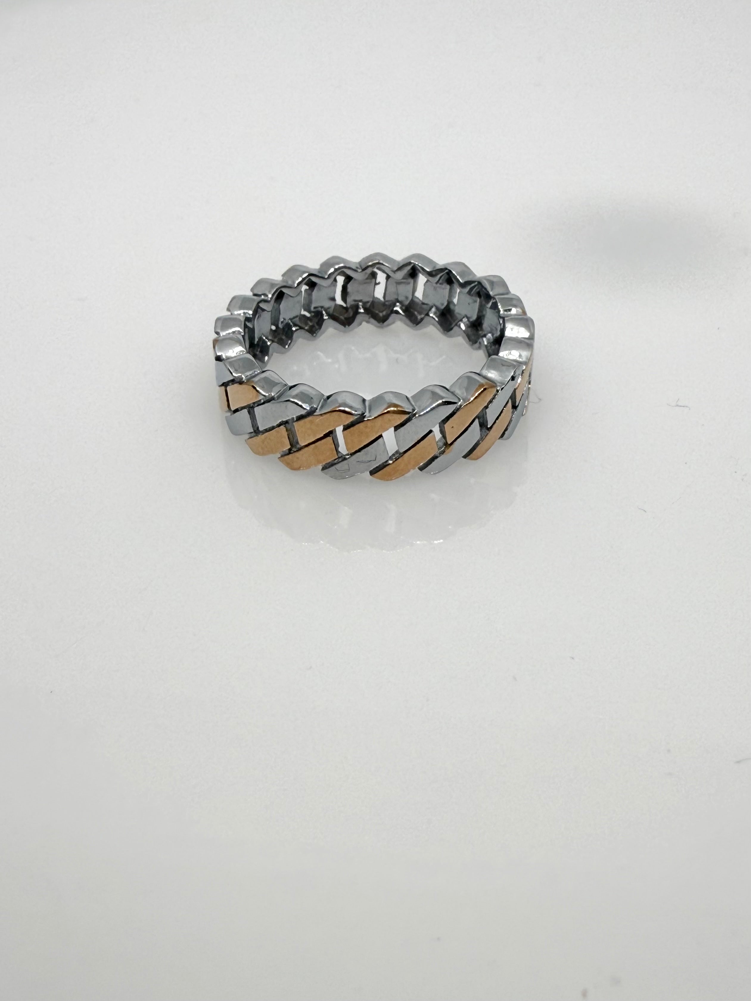 925 Sterling Silver Curve Link Dual Tone Ring Band | Thumb Ring for Men | Unisex