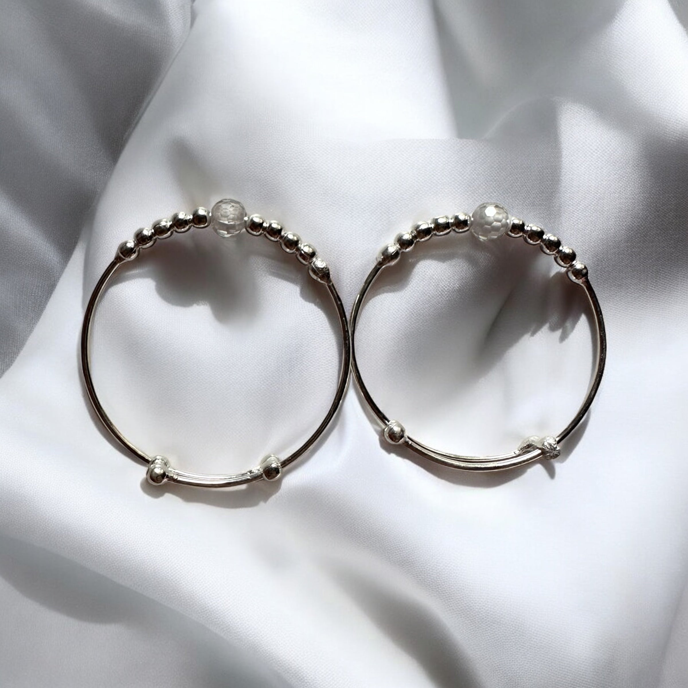 925 Sterling Silver White Crystal Bead Bangles| For kids | Ideal for 0-5 years old