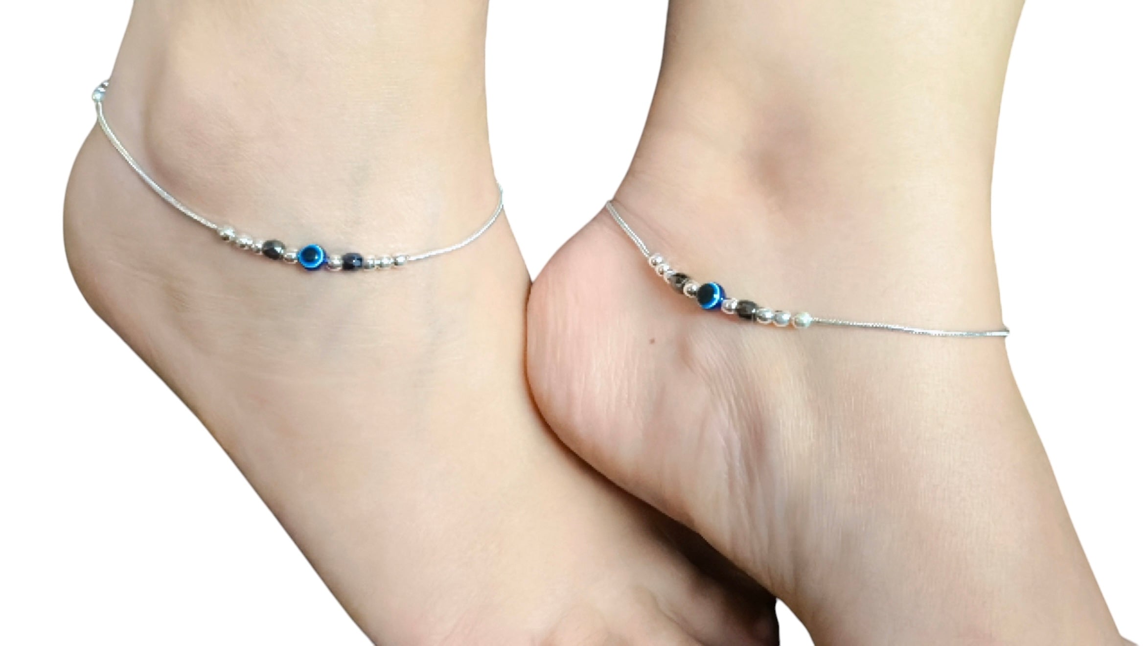 925 Silver Evil Eye Essence Rhodium Plated Anklets