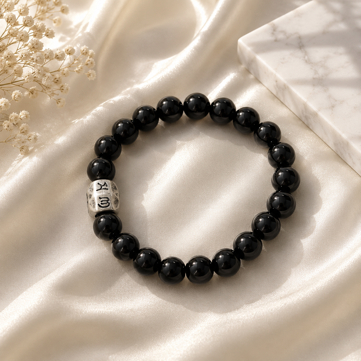 925 Sterling Silver Black Beaded Bracelet | Unisex