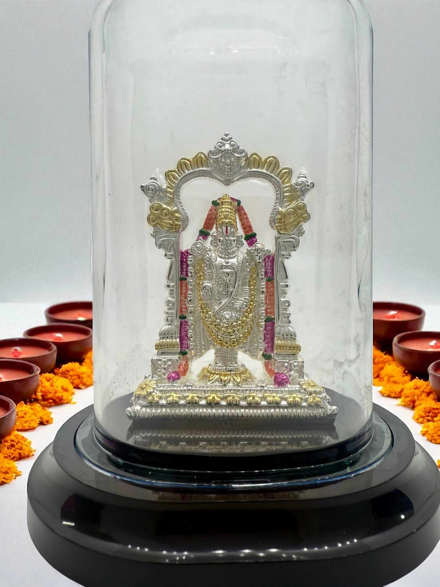 Emerald Pure 999 Silver Tirupati Balaji Idol with Acrylic Base For Pooja/ Gift