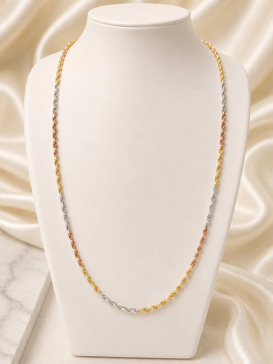 925 Sterling Silver Milano Tri Tone Twist Chain