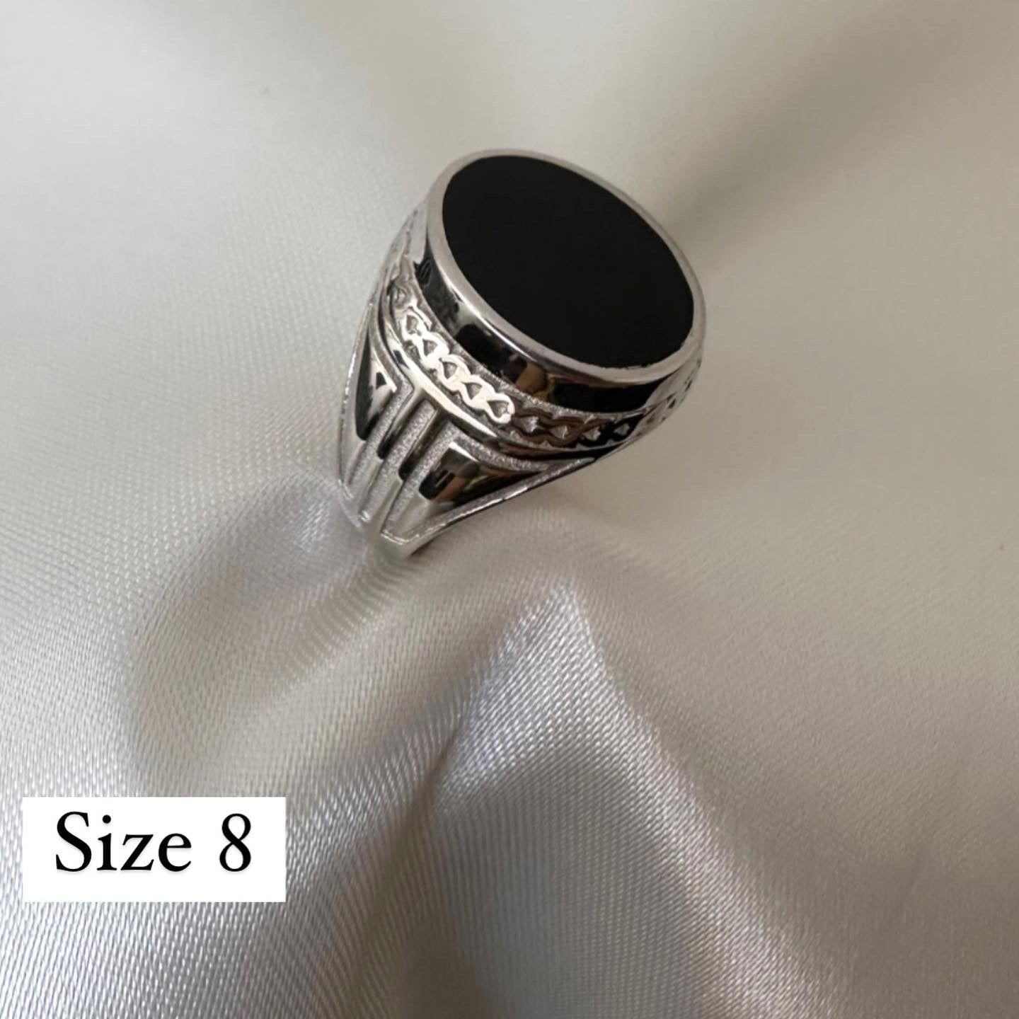 Mens sterling silver sales ring with black stone