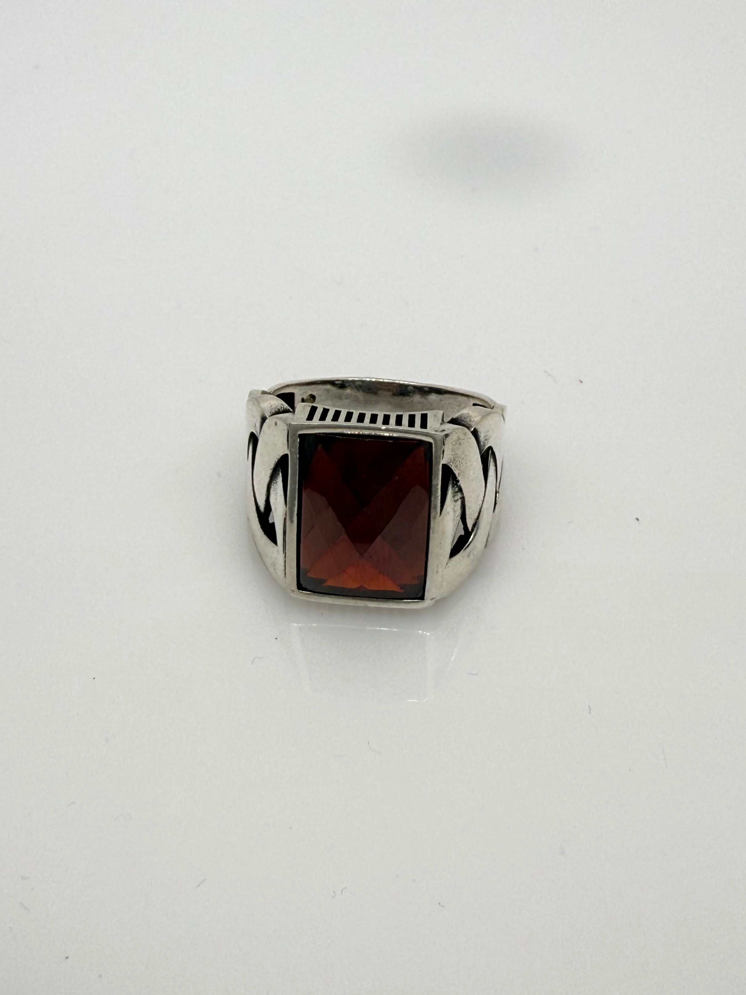 925 Sterling Silver Ring for Men | Red Stone