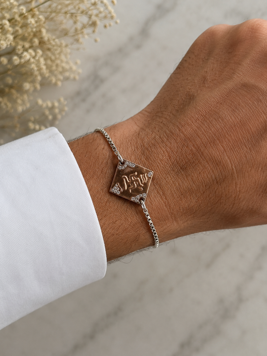 925 Sterling Silver Rakhi Bracelet | Swastik