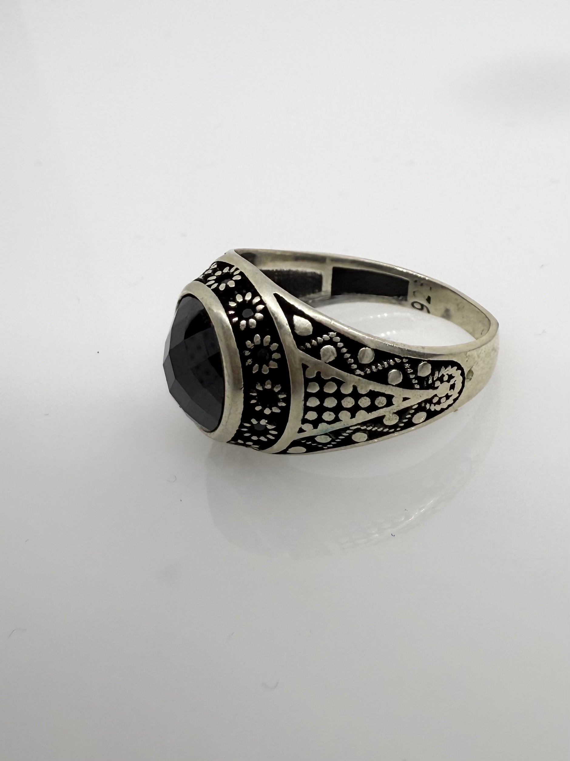 925 Oxidised Silver Ring for Men | Black Stone