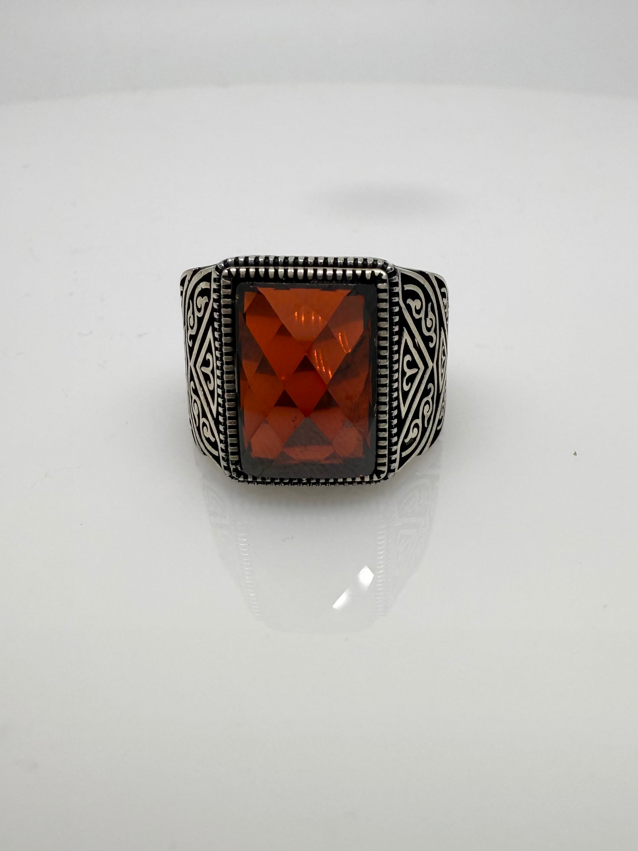 925 Oxidised Silver Ring for Men | Rectangular Red Stone | Bold Look