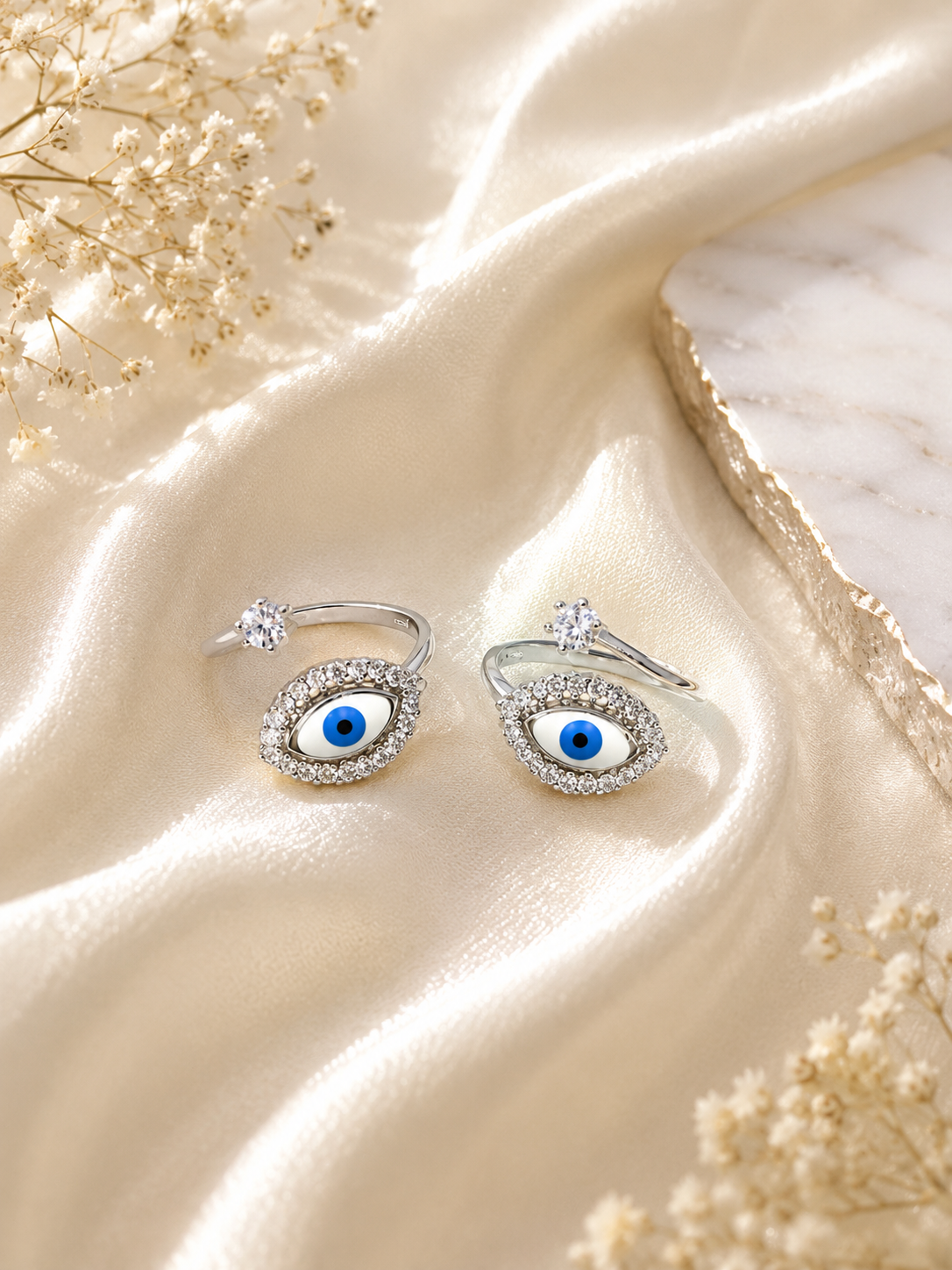 925 Silver Evil Eye Toe Rings (2 Rings) | Free Size