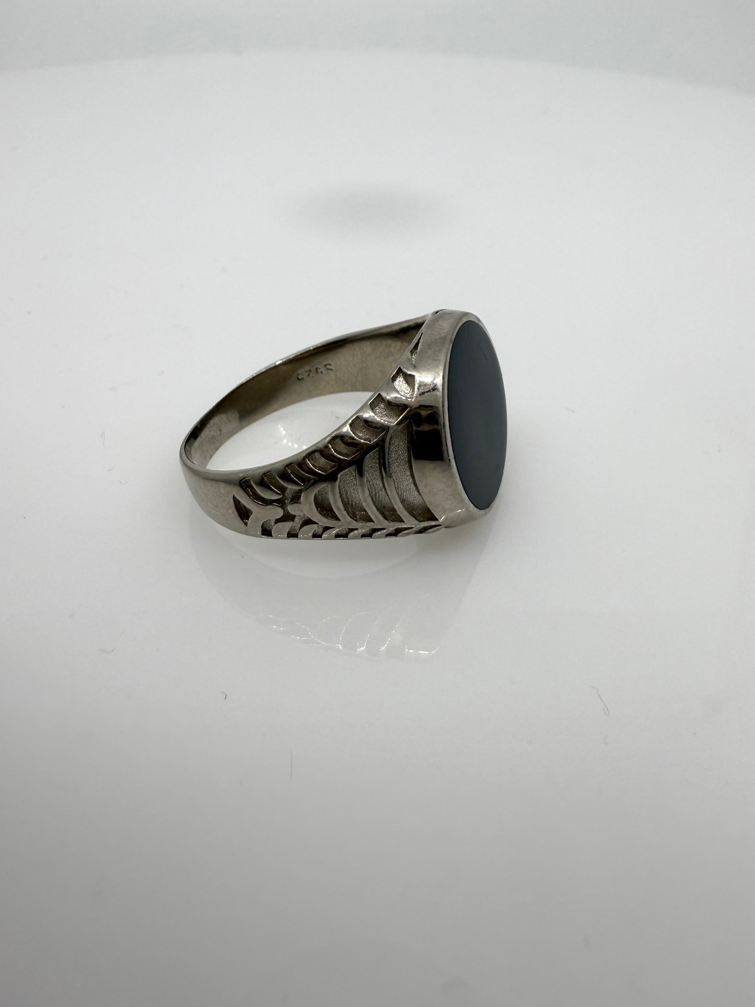 925 Oxidised Silver Ring for Men | Black Stone