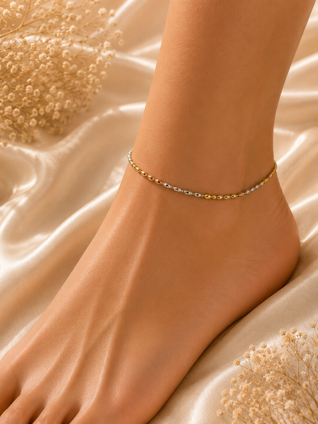 925 Sterling Silver Tri Color Anklets | Pair