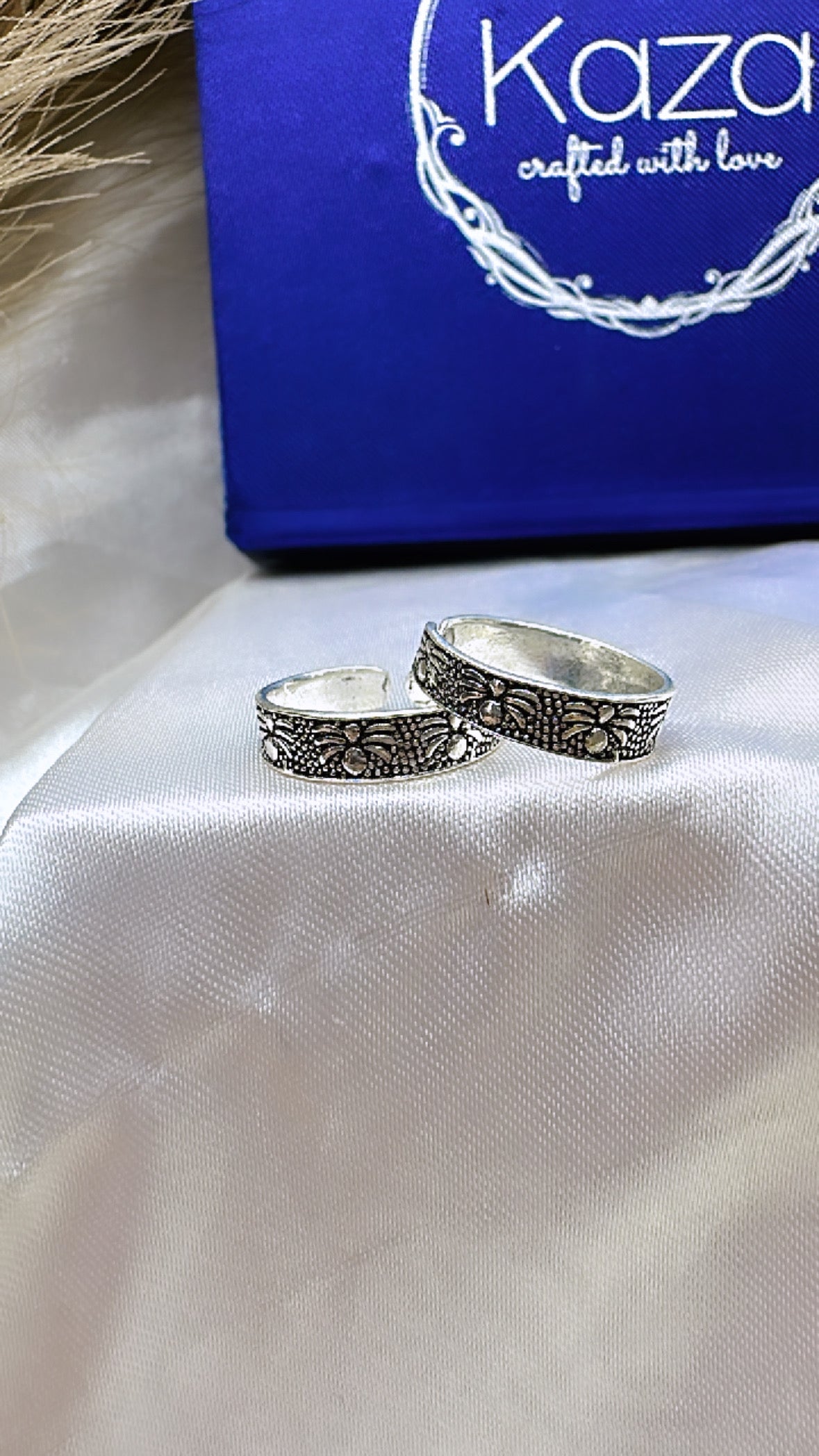 925 Oxidised Silver Toe Rings (2 Rings) Vintage style | Free Size