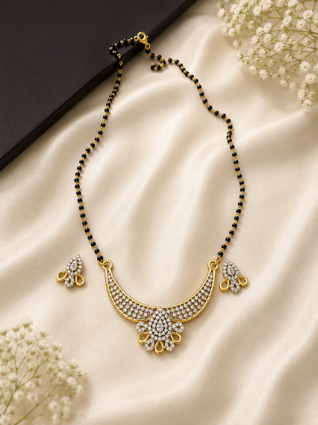 925 Sterling Silver Petal Crest Mangalsutra with Earrings