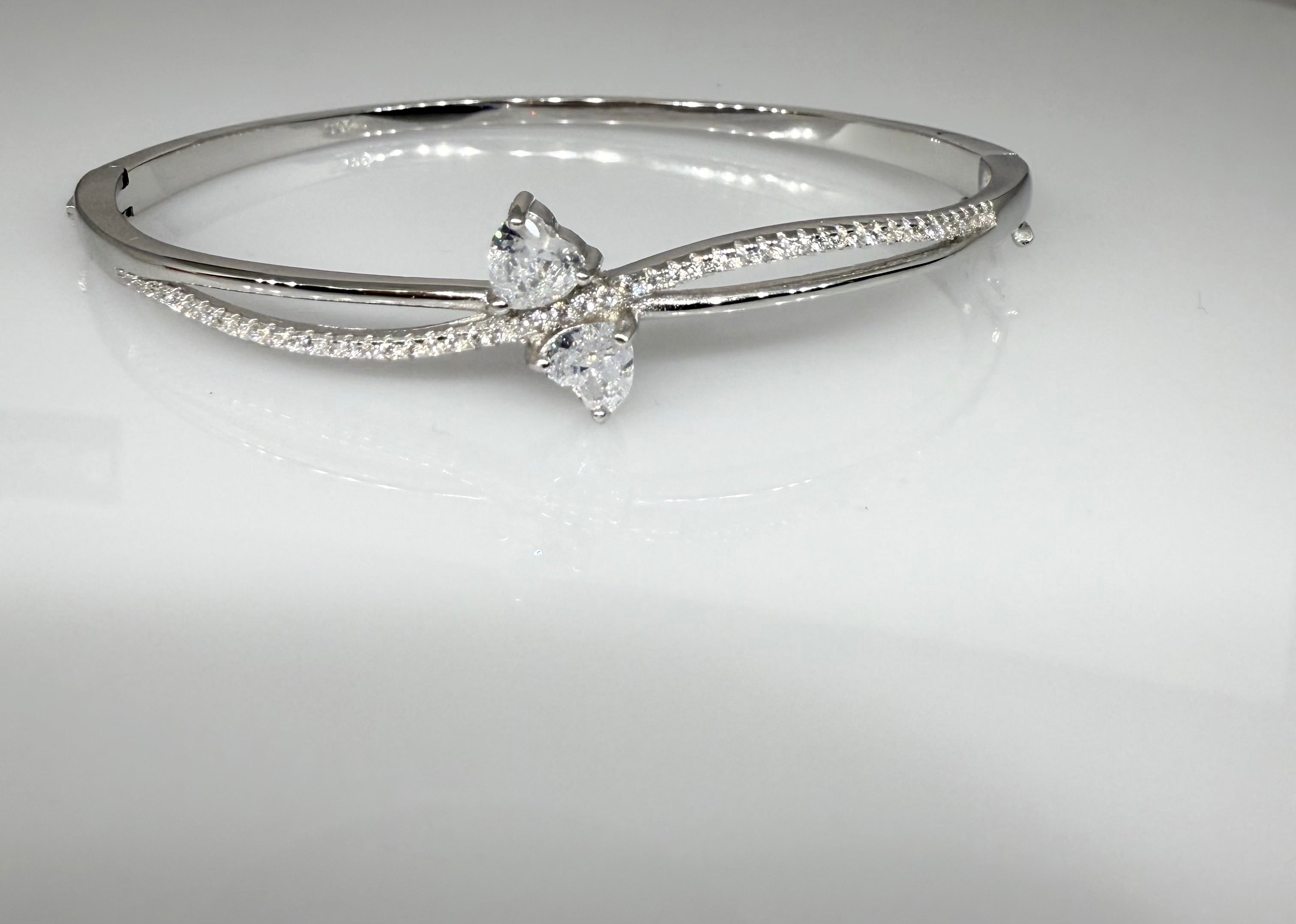 Classy Everyday Wear Twin Hearts Bracelet | 925 Sterling Silver Bangle Bracelet