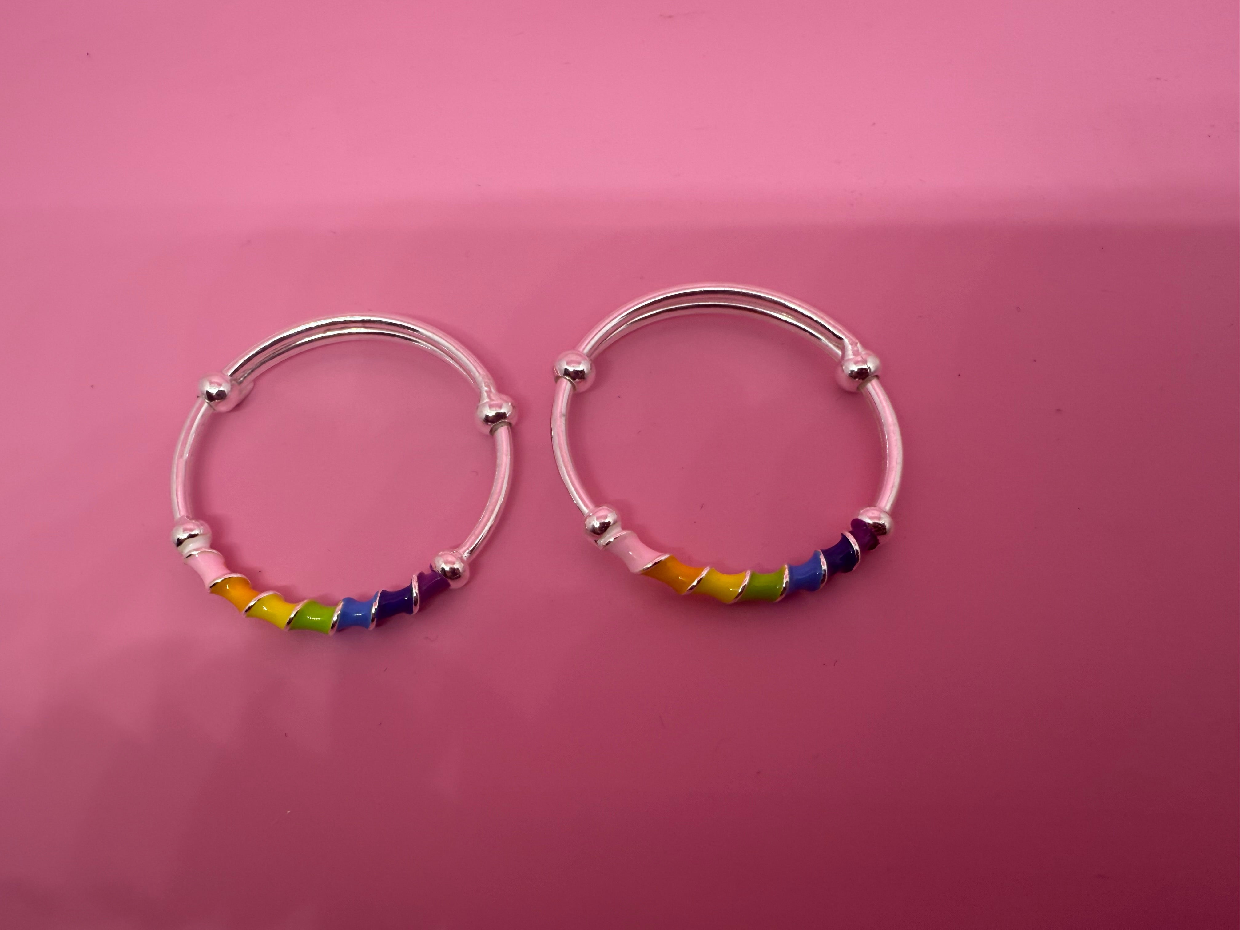 925 Sterling Silver Adjustable Rainbow Bangles | For kids | Ideal for 0-3 years