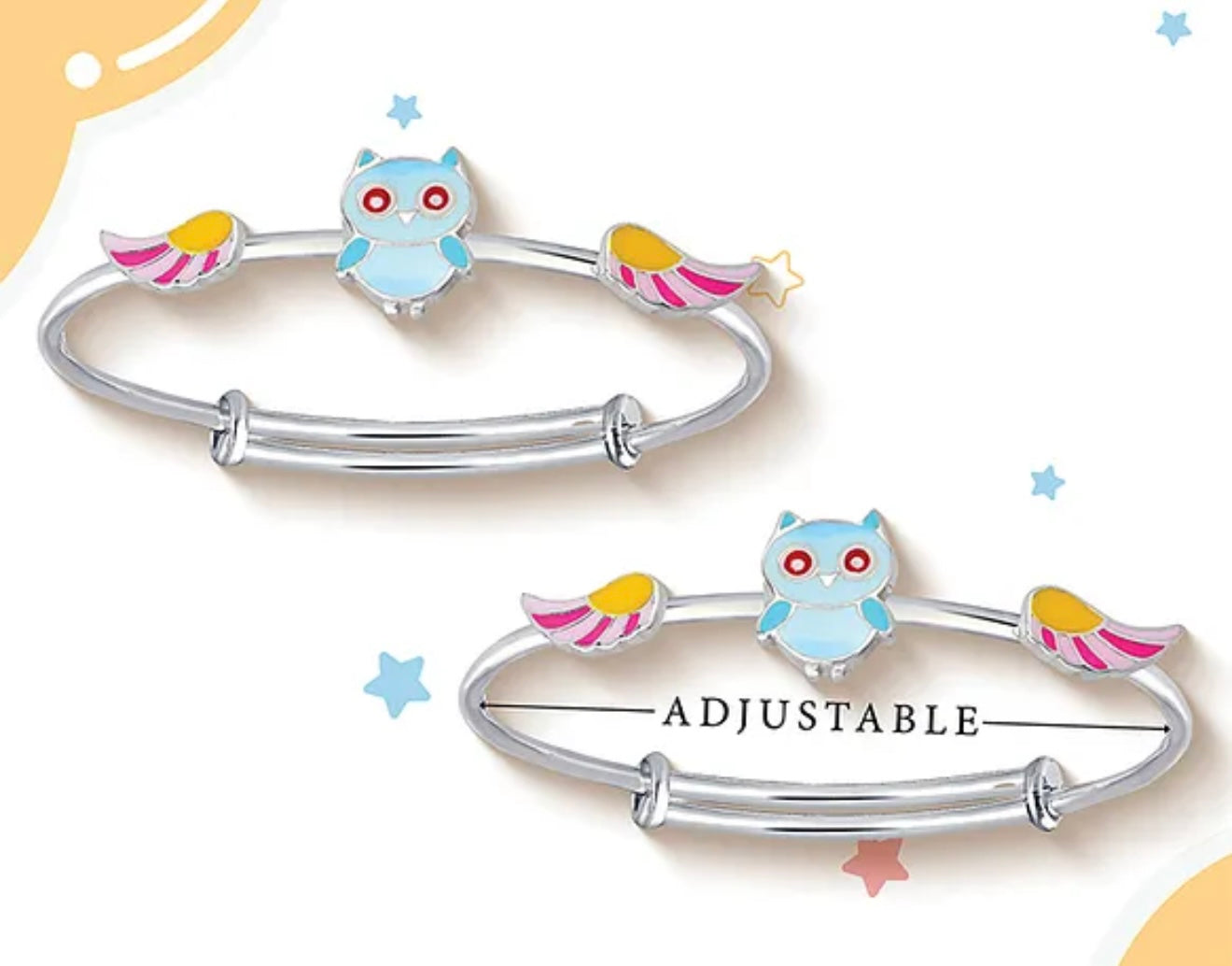 925 Sterling Silver Adjustable Owl Glow Bangles | For kids | Ideal for 0-3 years