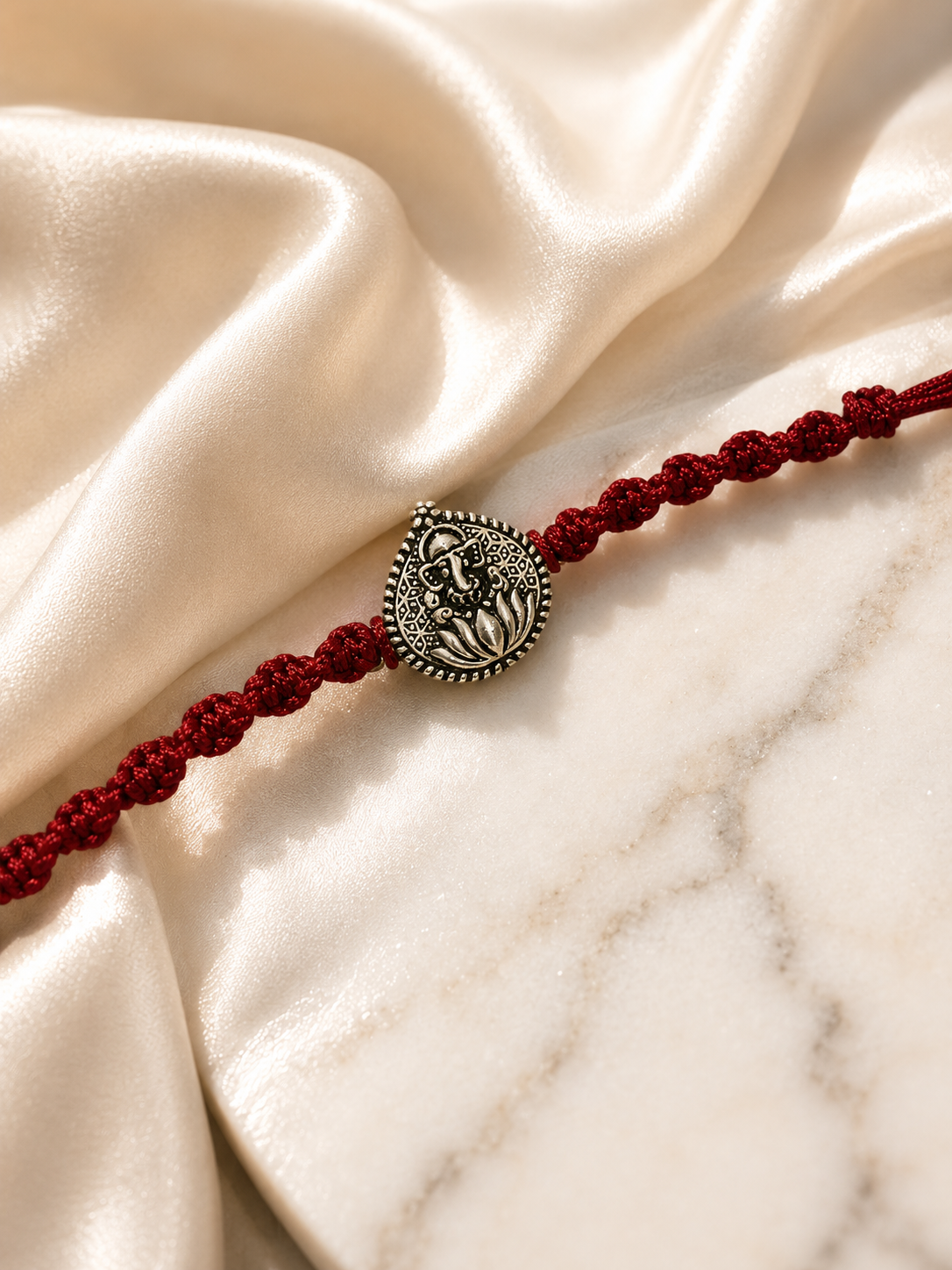 925 Silver Ganesha Oxidised Thread Rakhi
