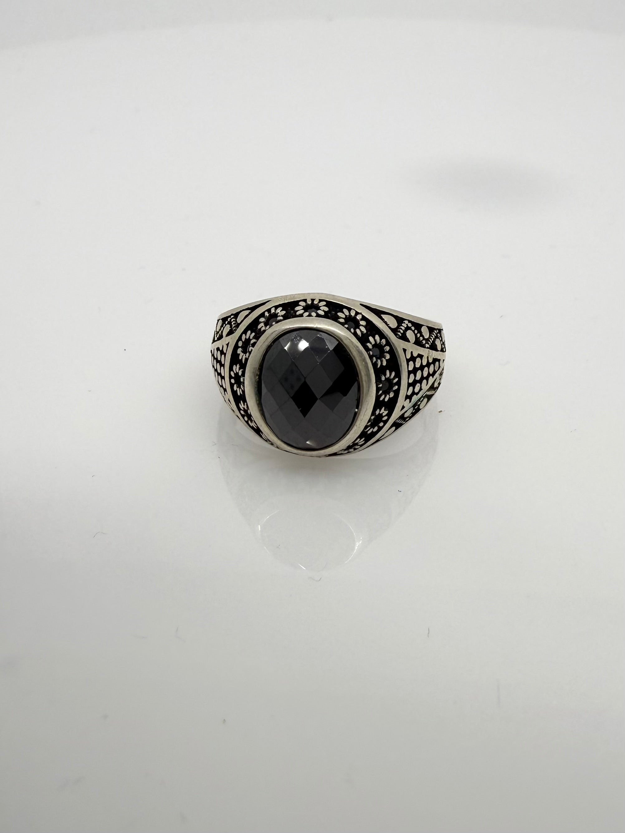 925 Oxidised Silver Ring for Men | Black Stone