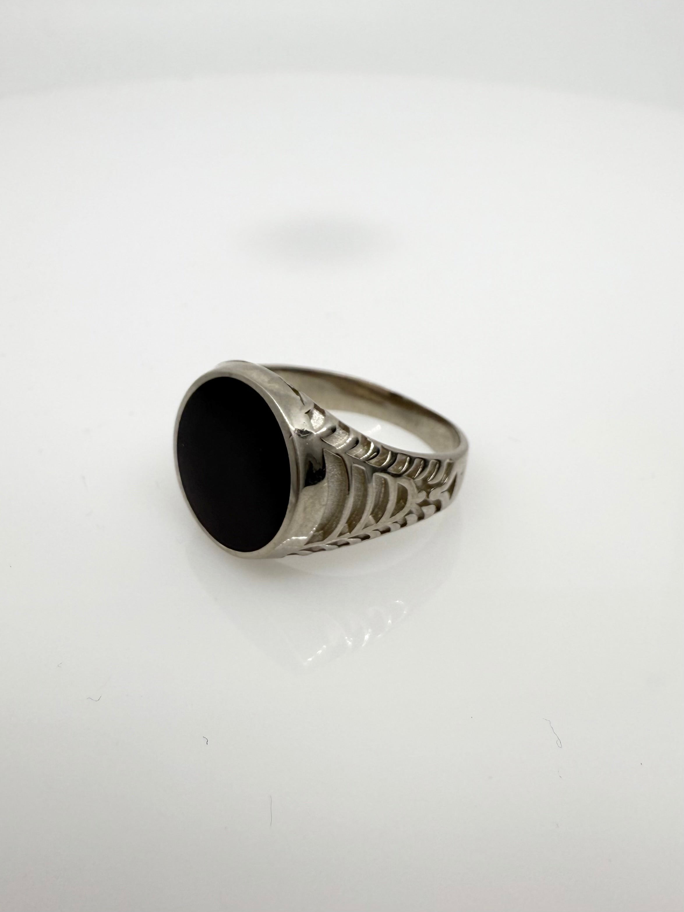 925 Oxidised Silver Ring for Men | Black Stone