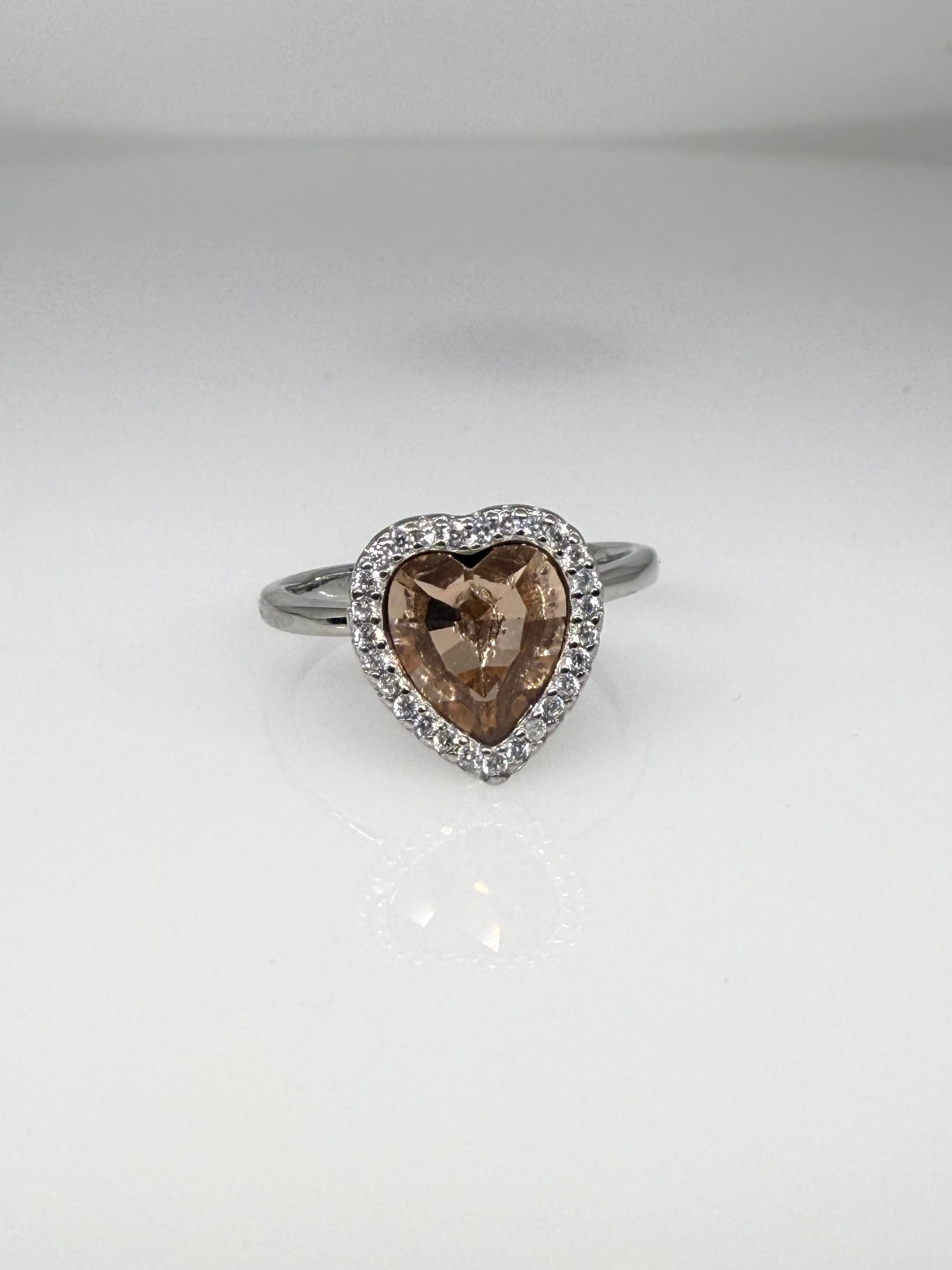 925 Sterling Silver Coral Heart Women Ring