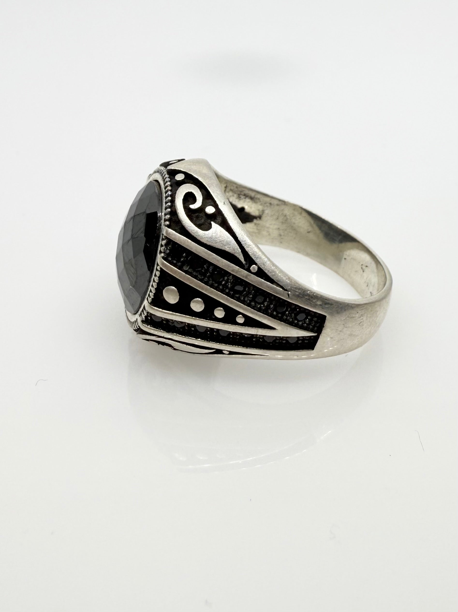 925 Oxidised Silver Ring for Men | Oval Black Stone