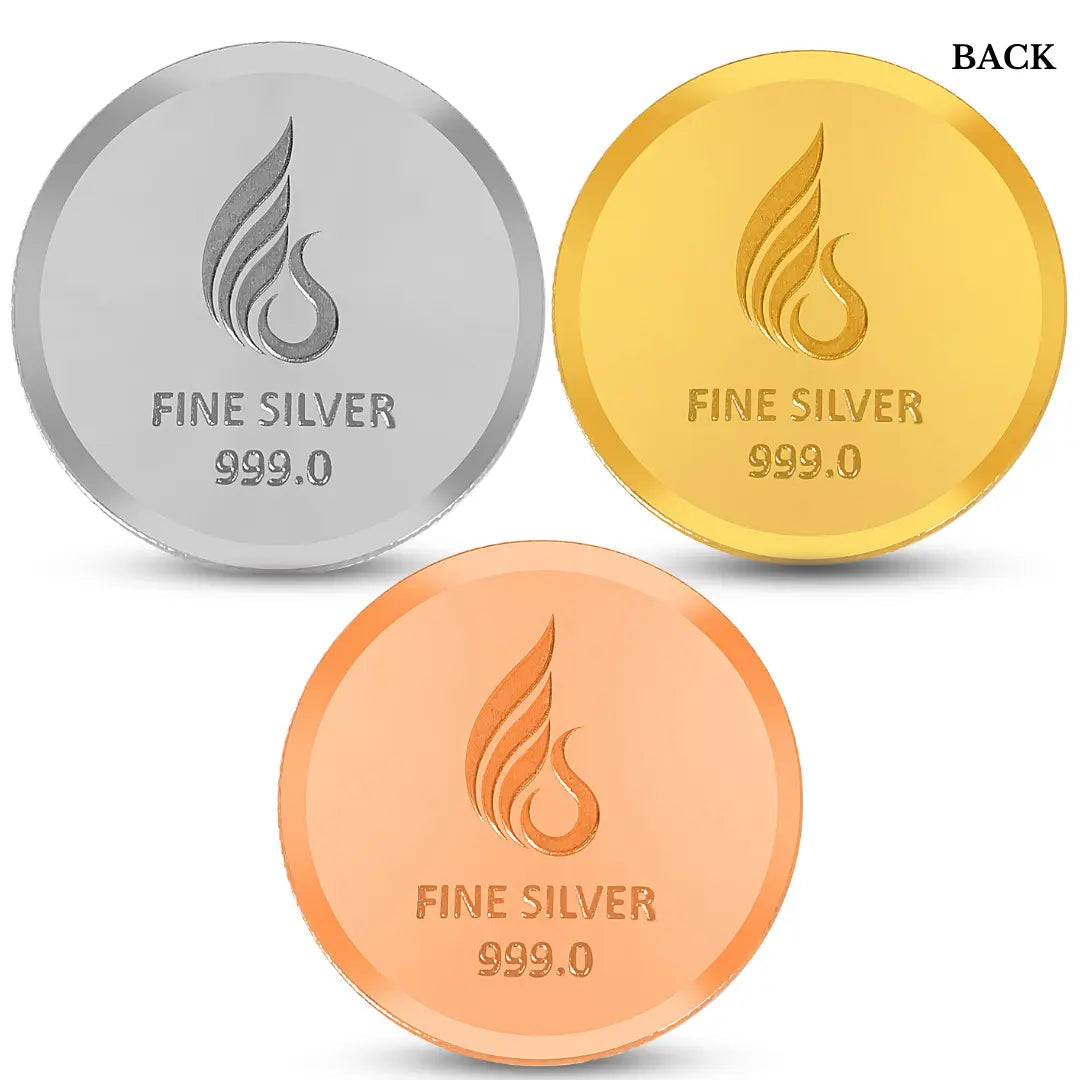 999 PURE SILVER BANYAN TREE TRI-COLOR COIN SET 7.5 GRAMS – 3X2.5 GRAMS(ROUND) | FESTIVE COIN GIFTING