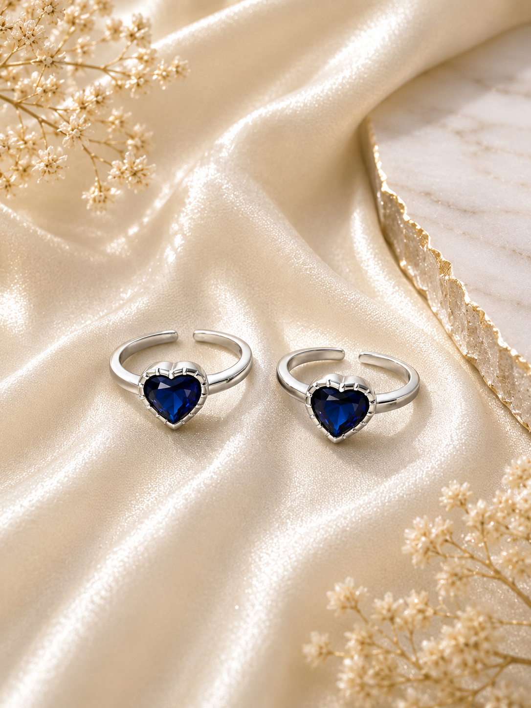 925 Sterling Silver Blue Heart Toe Rings (2 rings) | Free Size