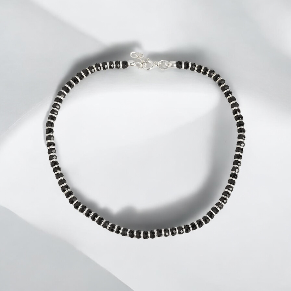 Black Beads Silver Nazariya Anklets | Hook Style