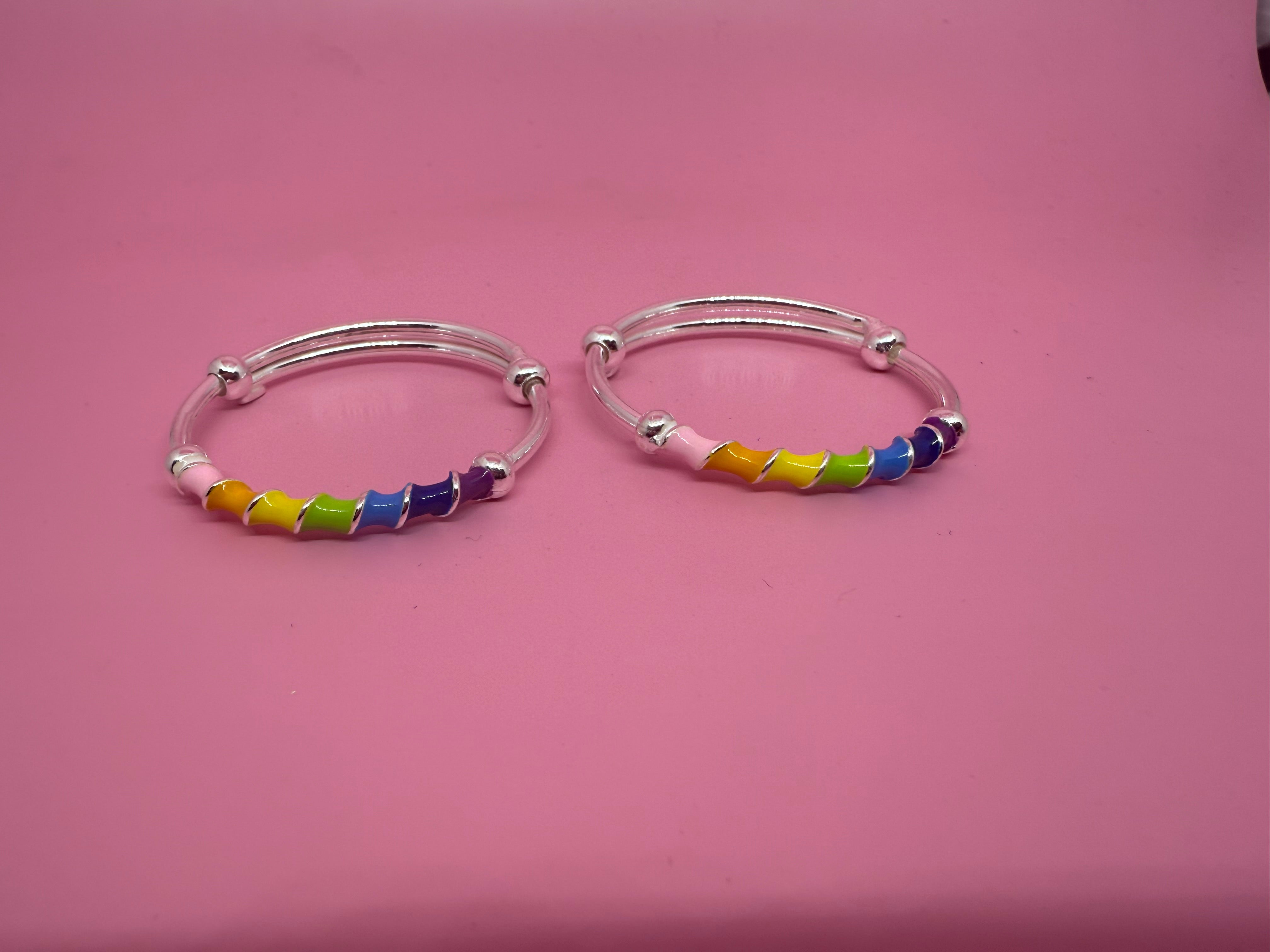 925 Sterling Silver Adjustable Rainbow Bangles | For kids | Ideal for 0-3 years