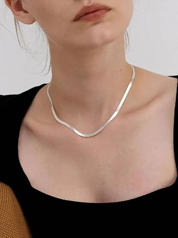 925 Sterling Silver Flat Snake Chain Unisex Men's Chain For Wome