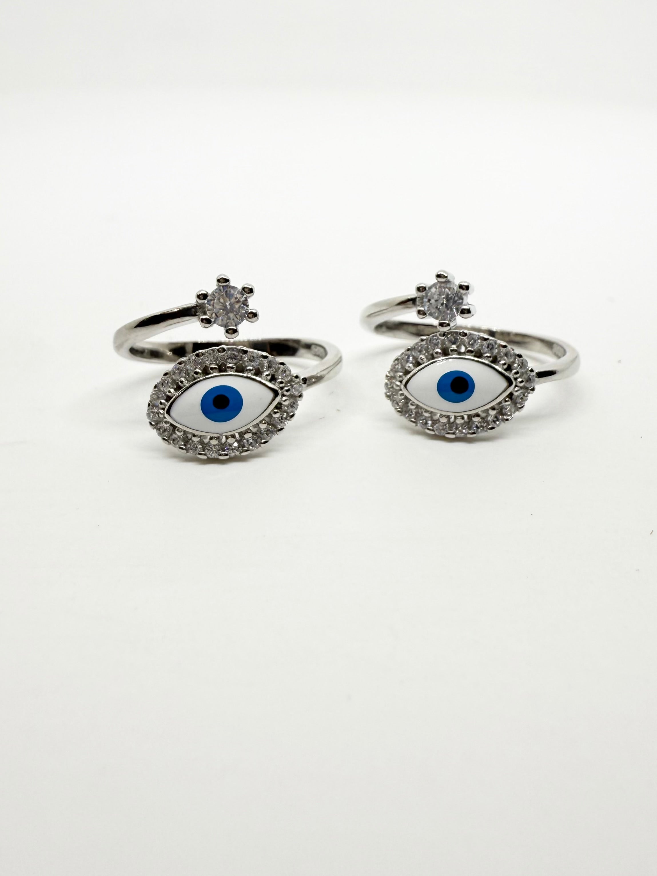 925 Silver Evil Eye Toe Rings (2 Rings) | Free Size