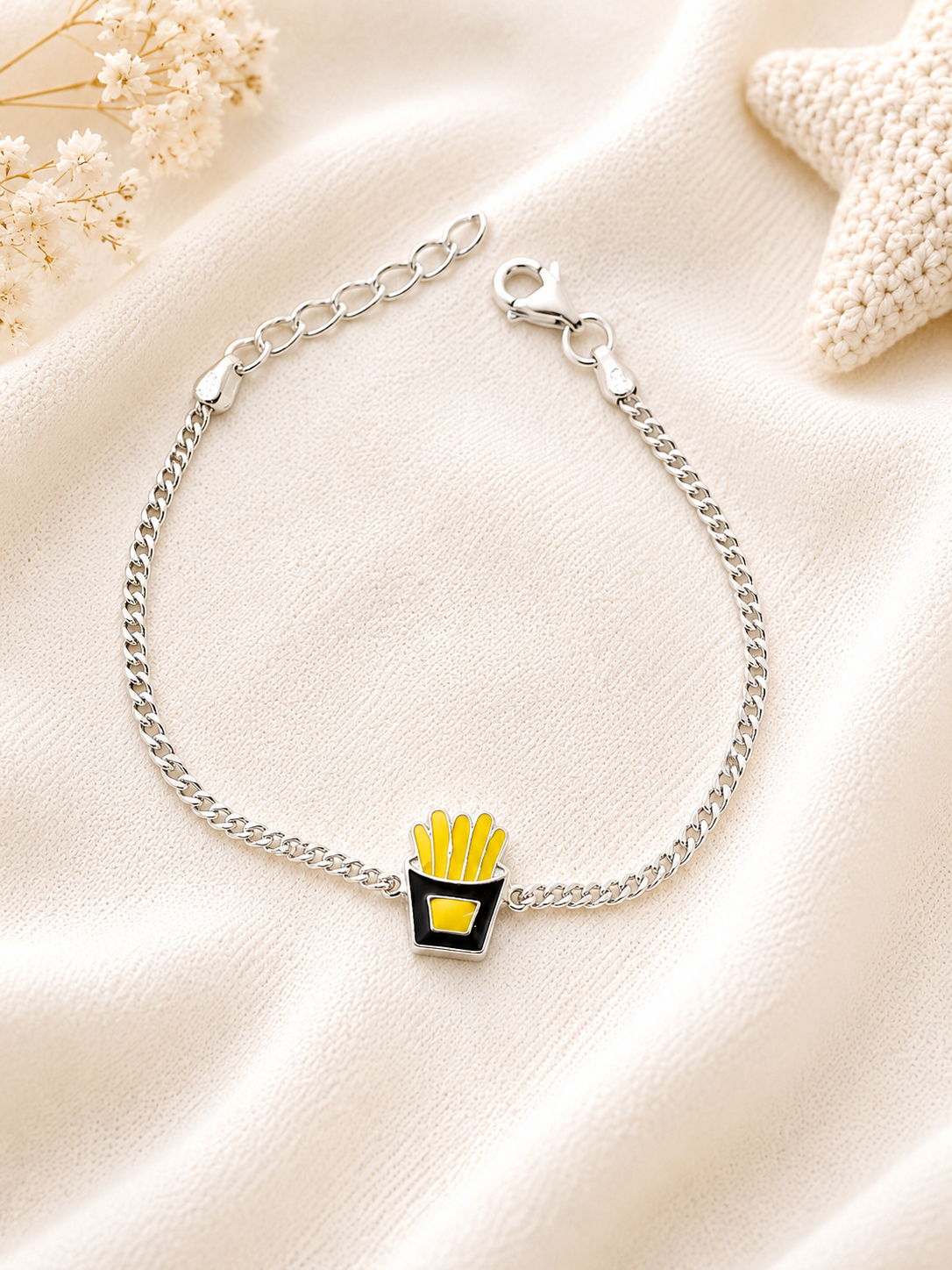 925 Sterling Silver French Fries Cartoon Bracelet | Kid’s Bracelet | Kid’s Rakhi