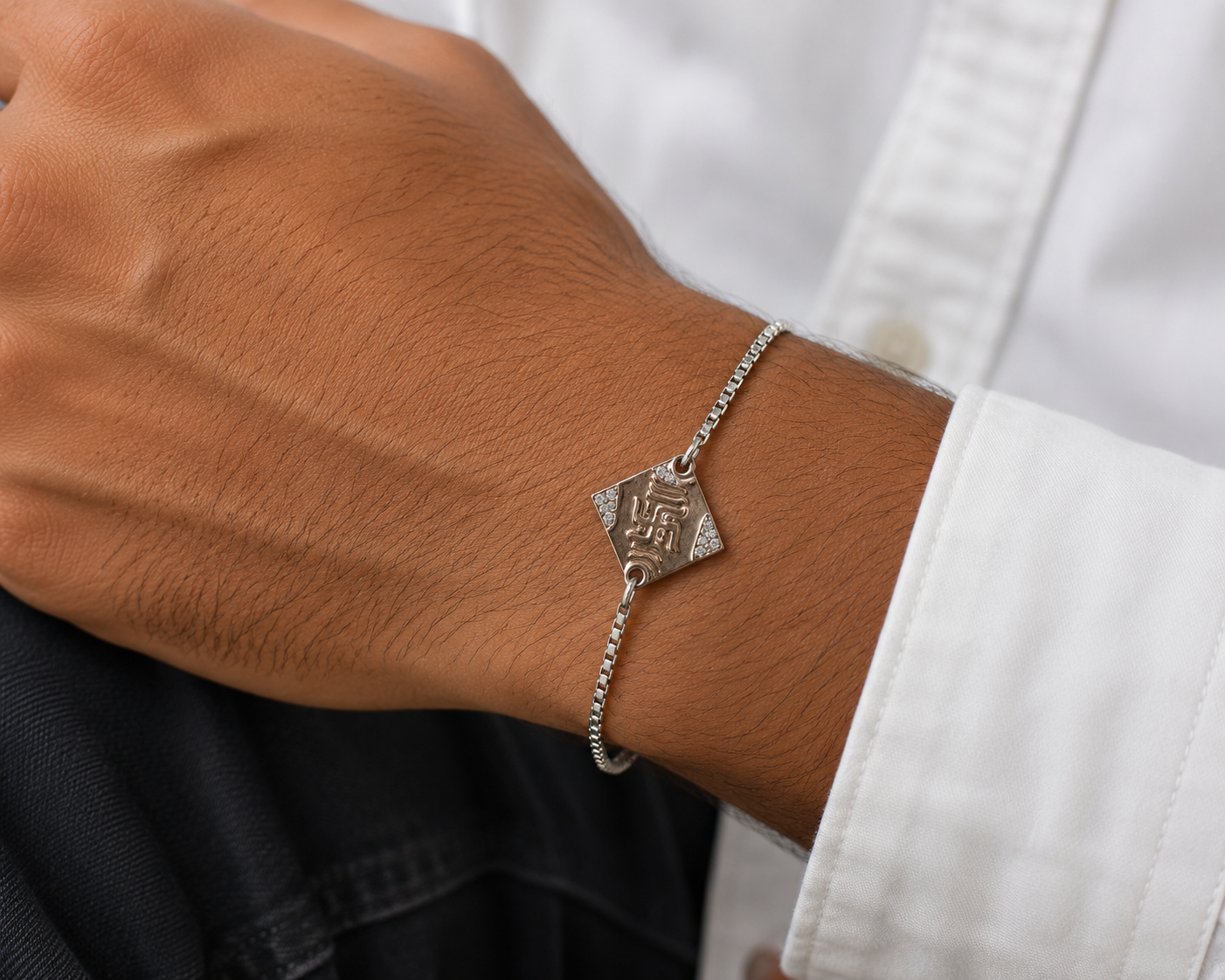 925 Sterling Silver Rakhi Bracelet | Swastik