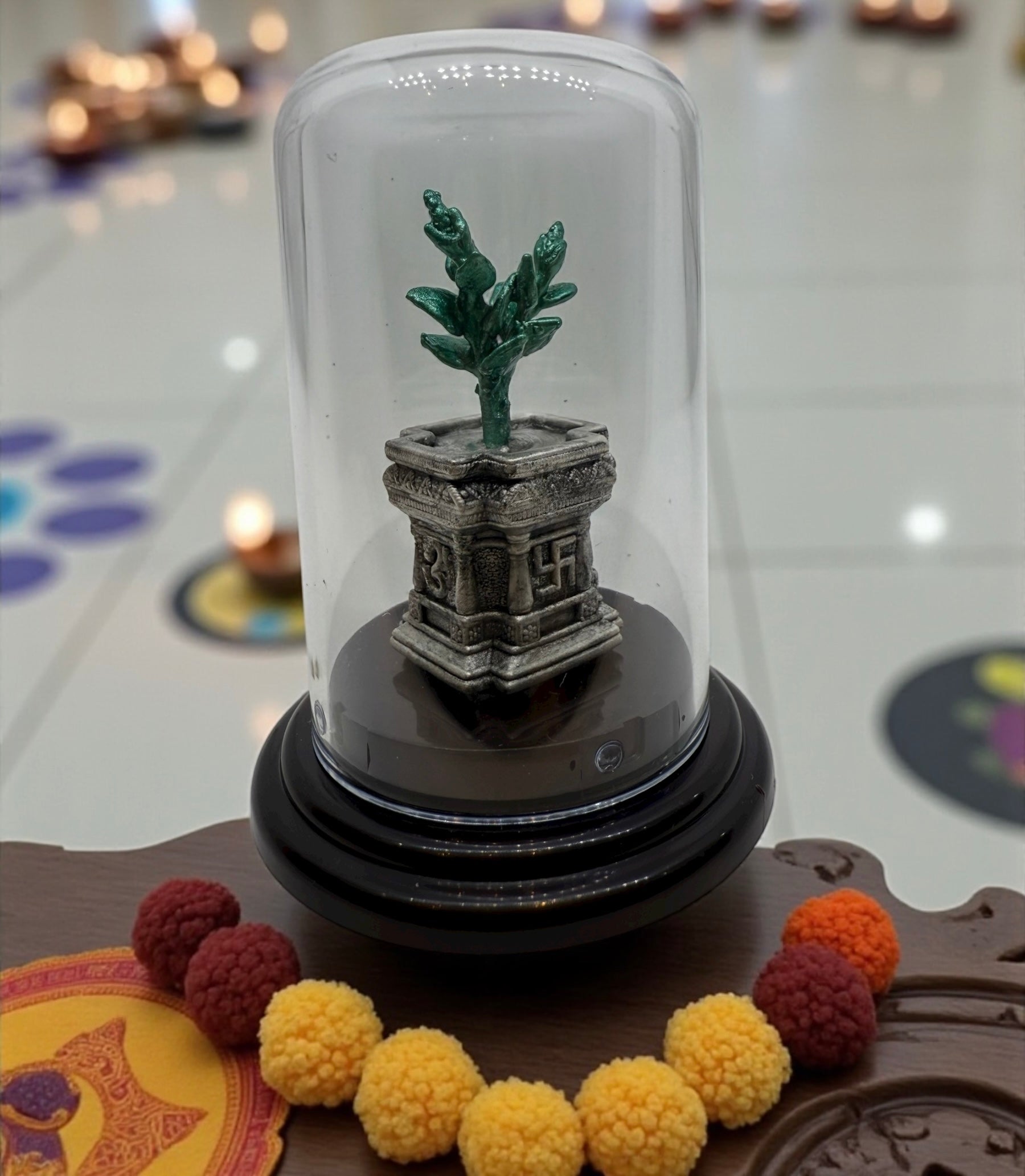 Emerald Pure 999 Silver Tulsi Maadam Plant Idol with Acrylic Base for Pooja/Gift