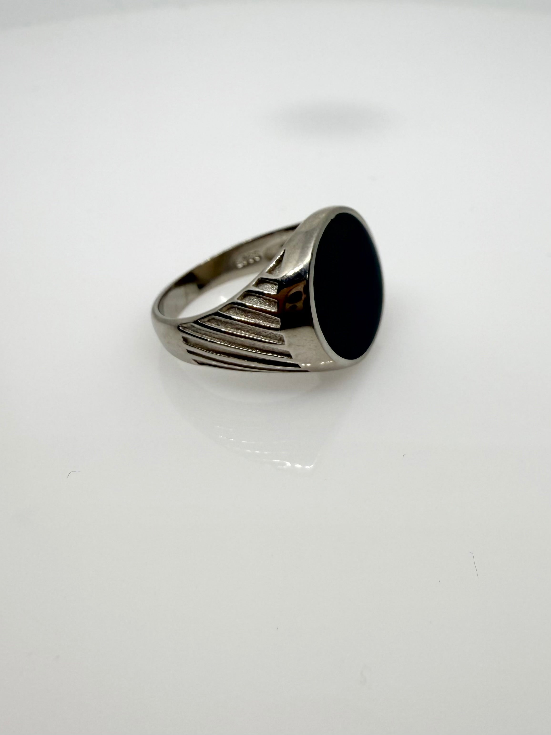 925 Oxidised Silver Ring for Men | Black Stone