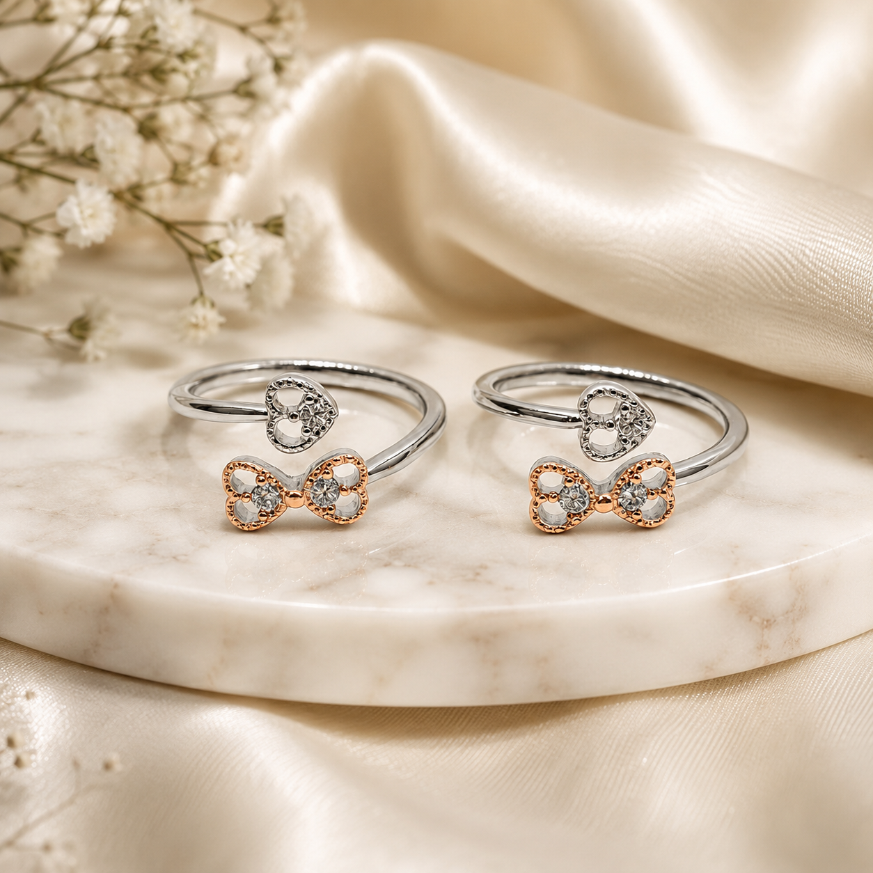 925 Sterling Silver Classic Bow Rose Silver Toe Rings