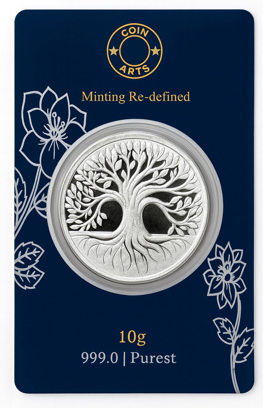 10 GMS BANYAN TREE 999.9 PURE SILVER COIN IN MINTED CARD (10.00 GRAMS) | Festive Coins & Bars
