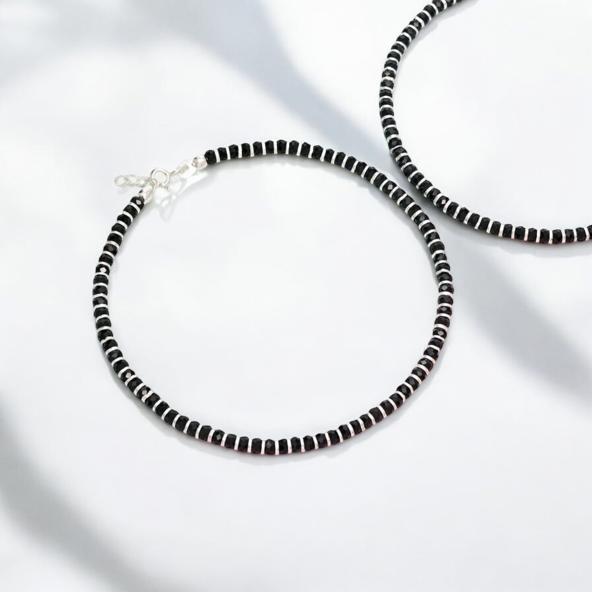 Black Beads Silver Nazariya Anklets | Hook Style