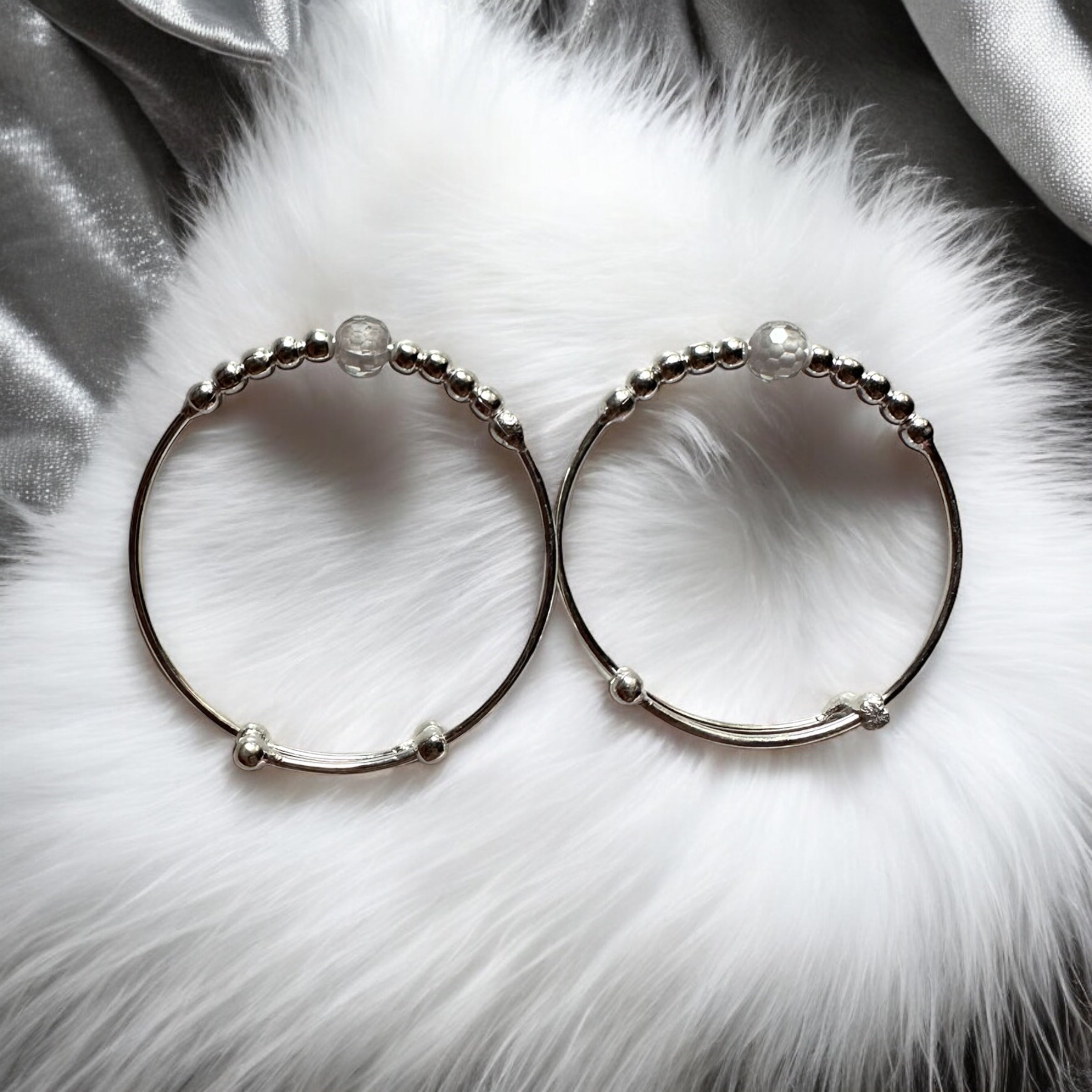 925 Sterling Silver White Crystal Bead Bangles| For kids | Ideal for 0-5 years old