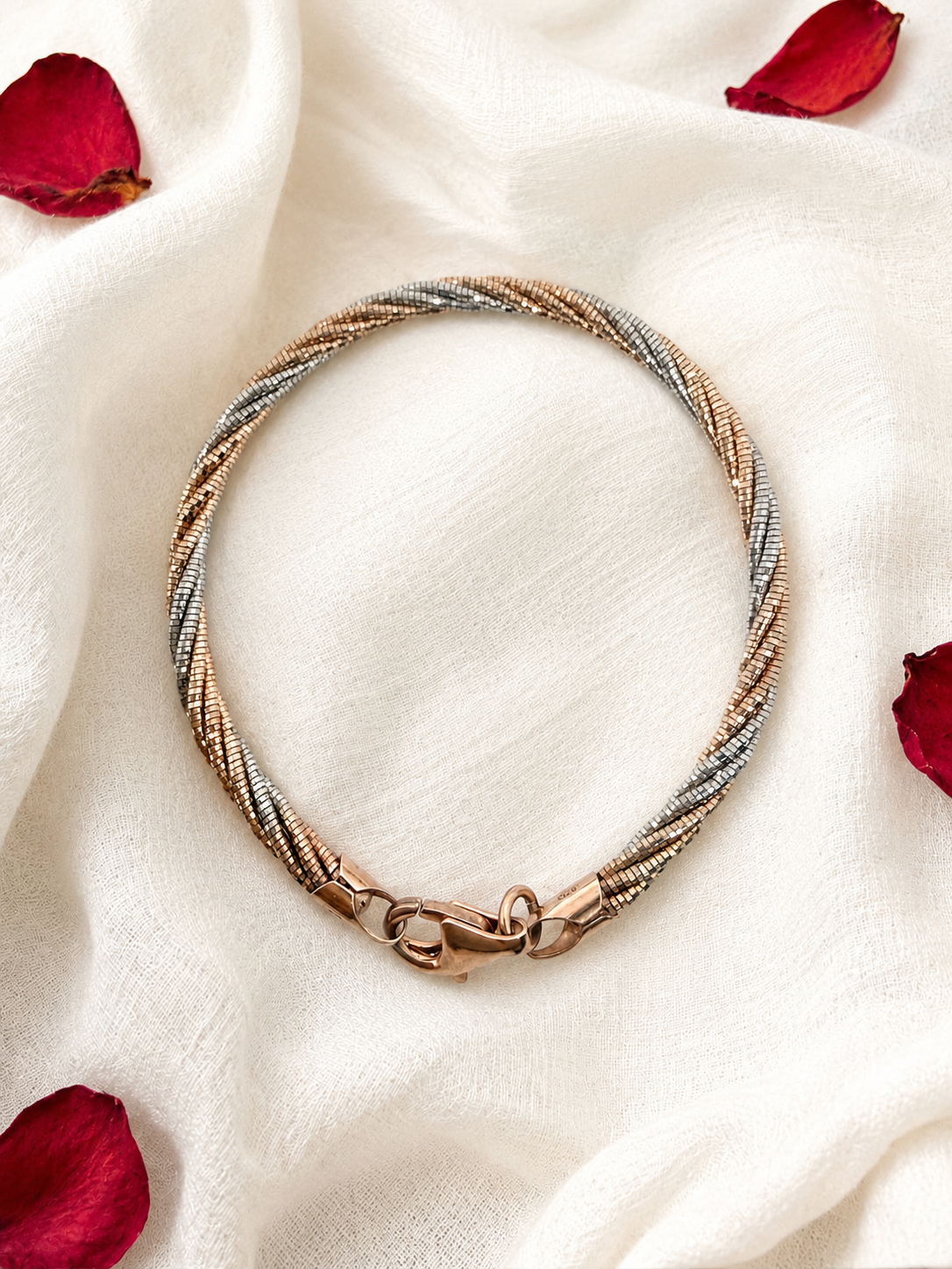 Multi Strand 925 Sterling Silver Italian Weave Braided Bracelet | Dual Tone