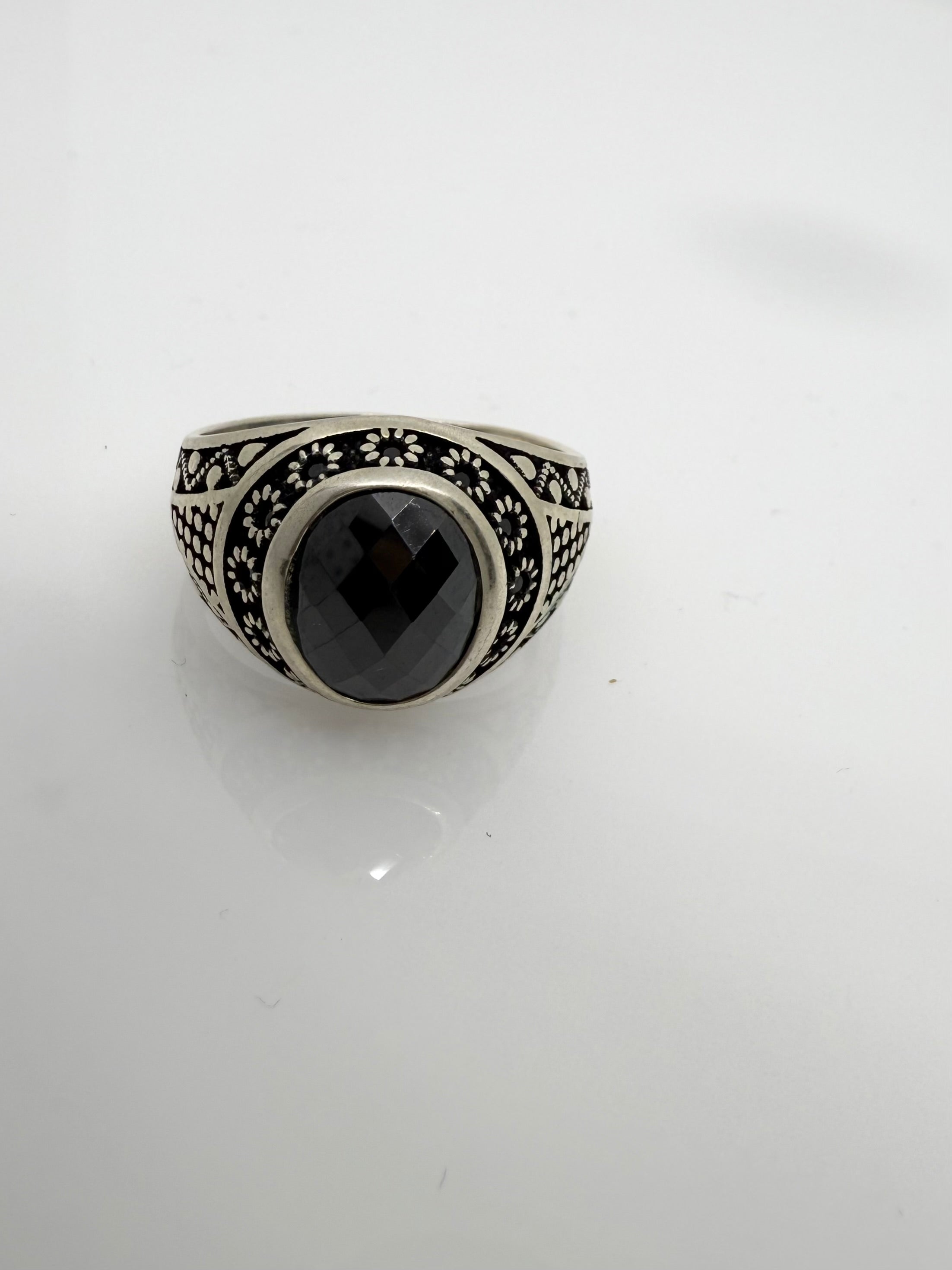 925 Oxidised Silver Ring for Men | Black Stone