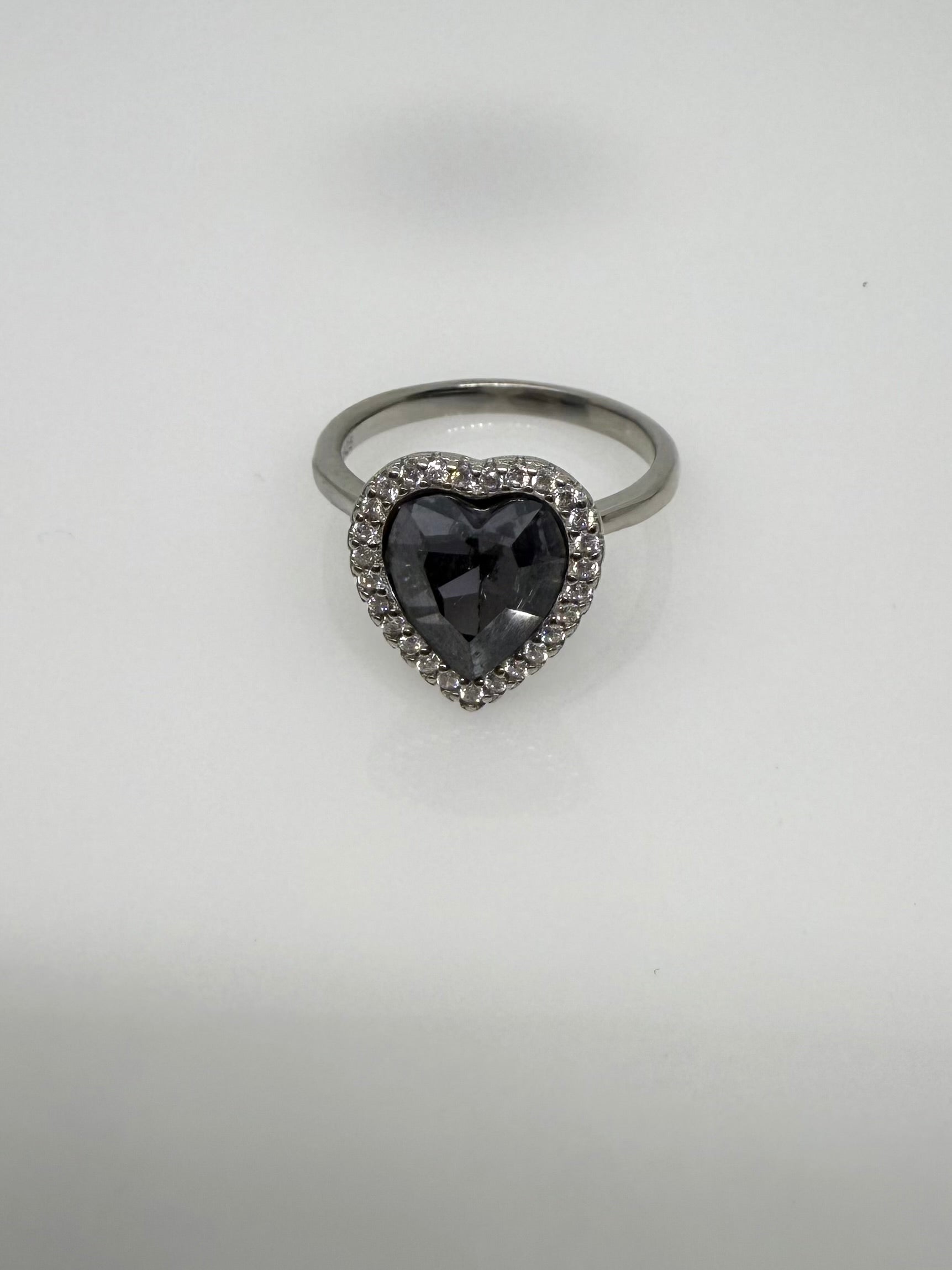 925 Sterling Silver Smokey Heart Women Ring