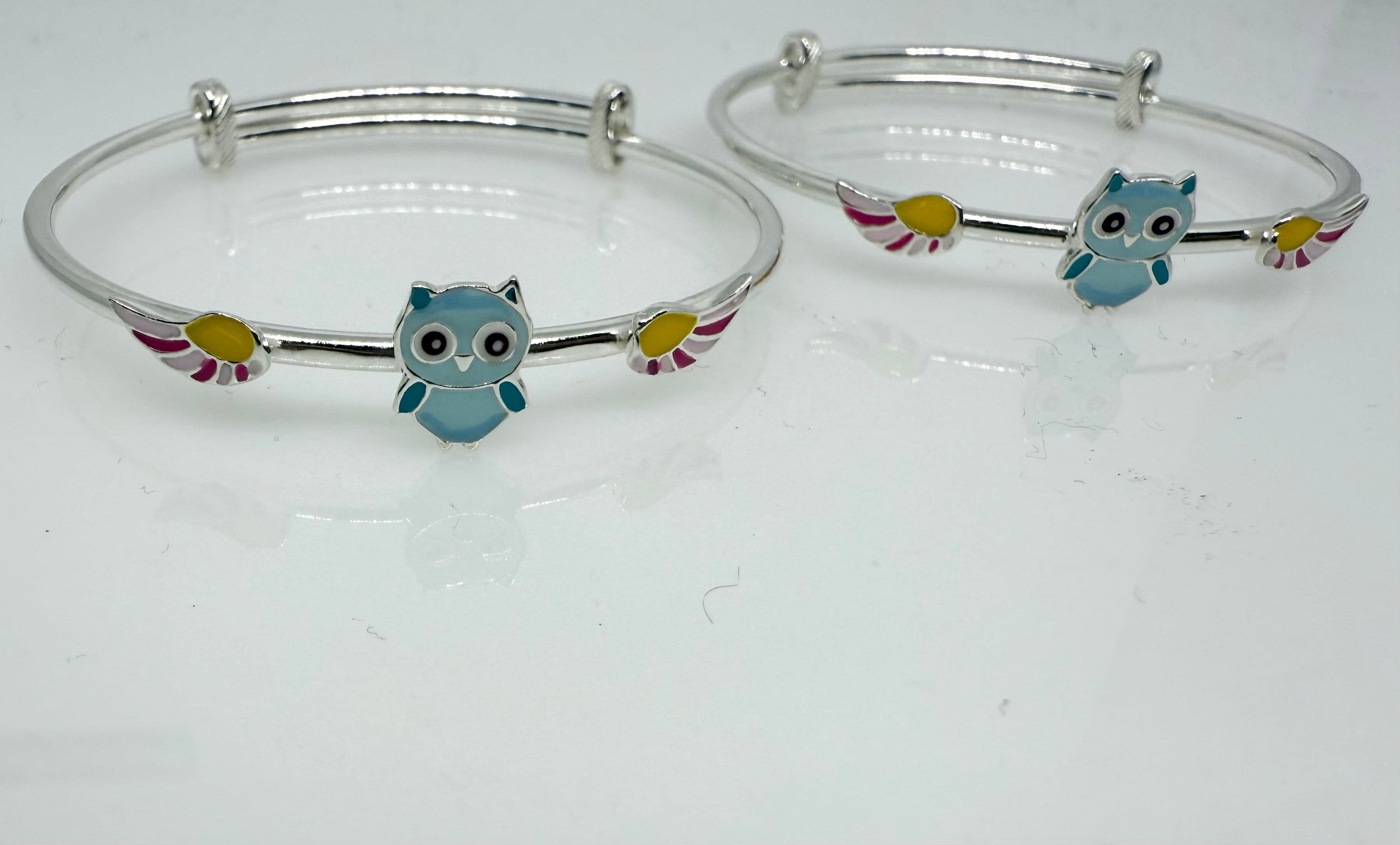 925 Sterling Silver Adjustable Owl Glow Bangles | For kids | Ideal for 0-3 years