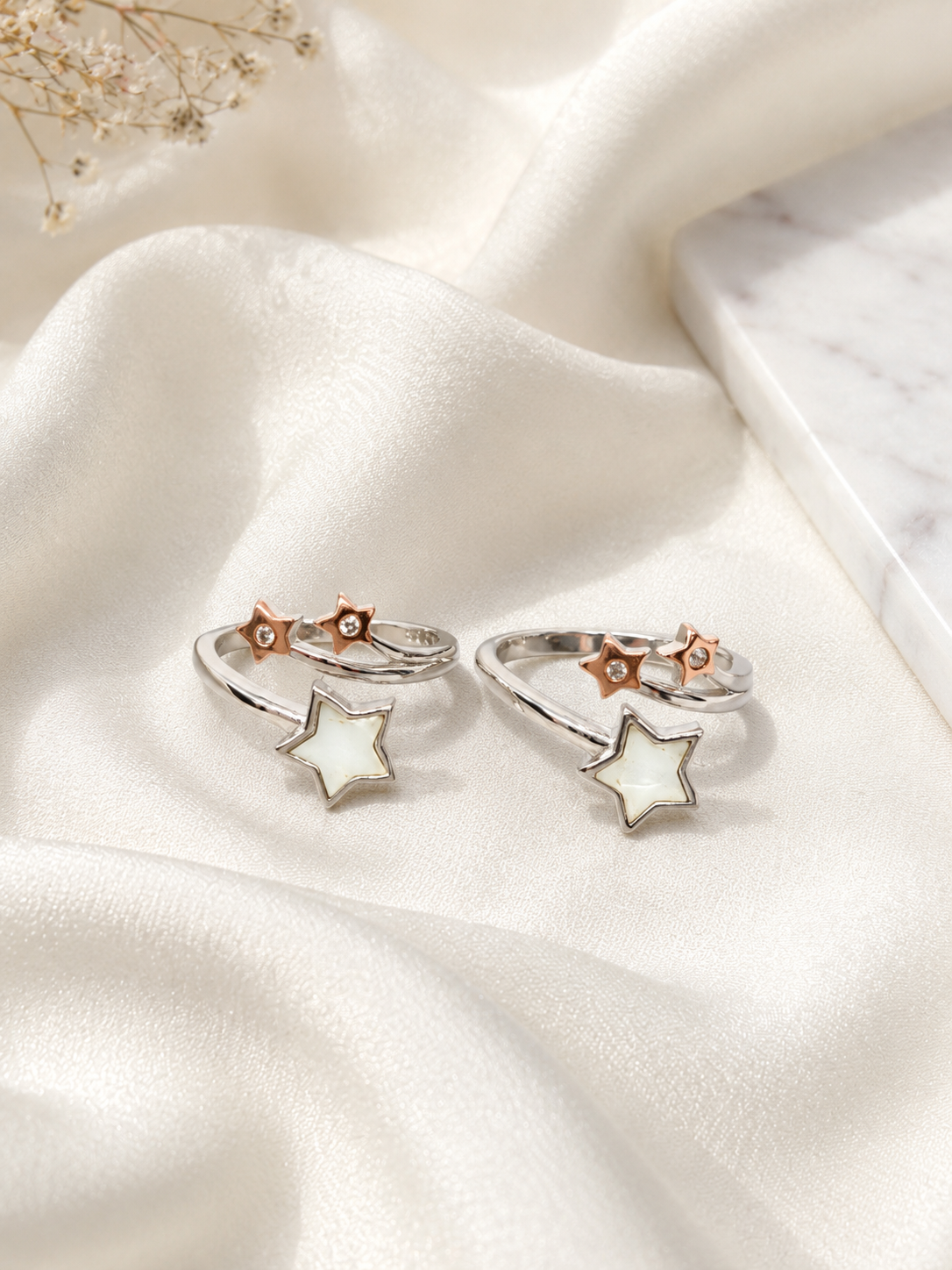 925 Silver Toe Rings (2 Rings) Star | Free Size
