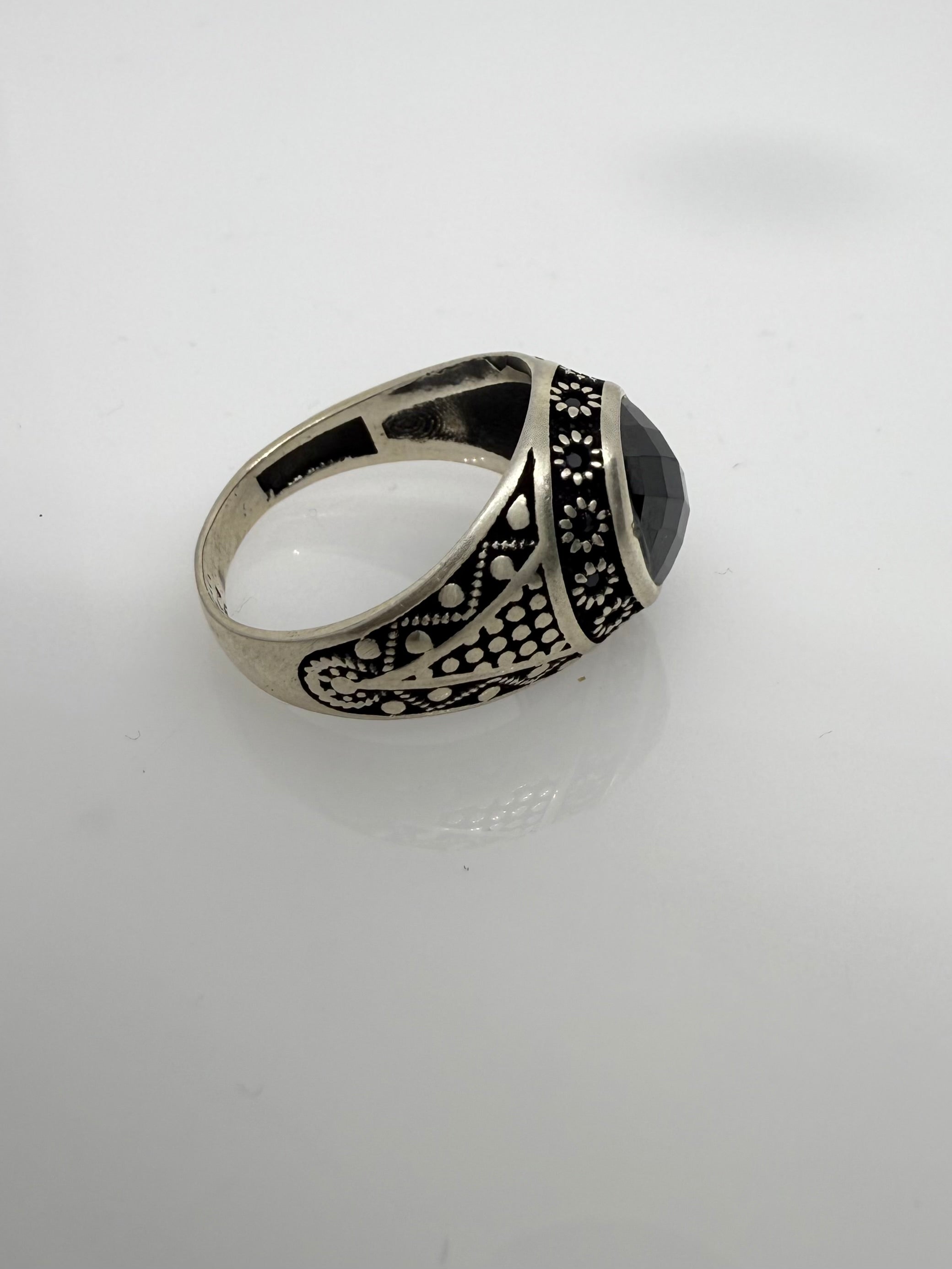 925 Oxidised Silver Ring for Men | Black Stone