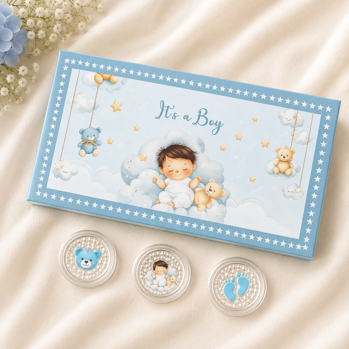 999 Pure Silver Baby Boy Welcome Gift Box (3 Coins x 1gm Each)